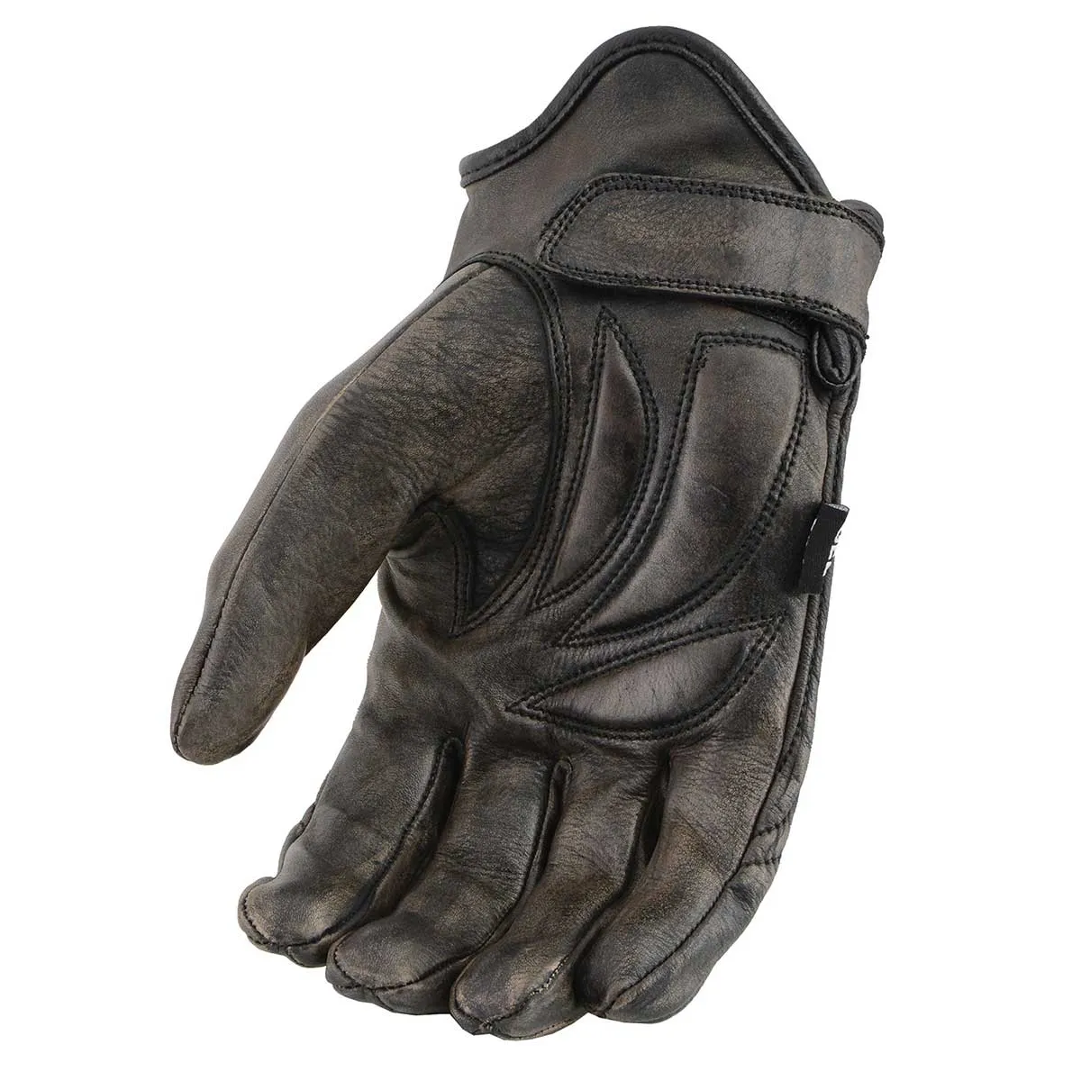 MG7512 Men's Brown Leather Gel Padded Palm Short Wrist Motorcycle Hand Gloves W/ Full Panel Cover