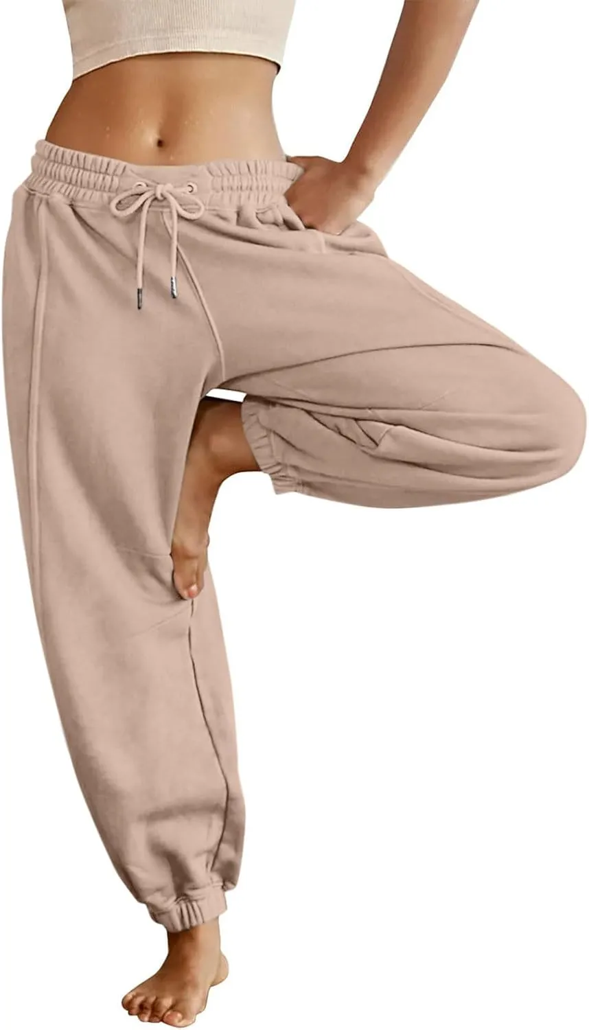 midelxp Womens Fleece High Waisted Sweatpants Baggy Comfy Stretch Workout Joggers Pants Casual Flowy Yoga Pants with Pockets