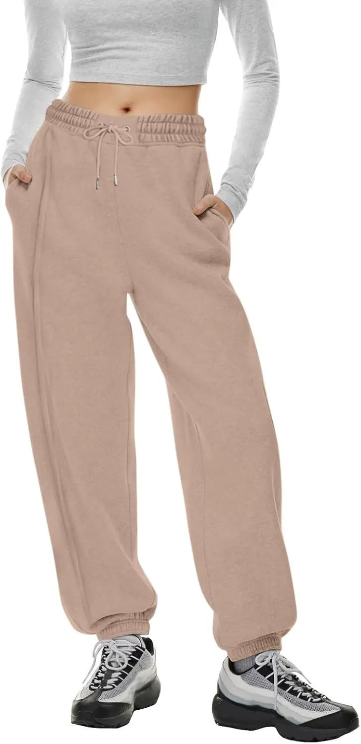 midelxp Womens Fleece High Waisted Sweatpants Baggy Comfy Stretch Workout Joggers Pants Casual Flowy Yoga Pants with Pockets