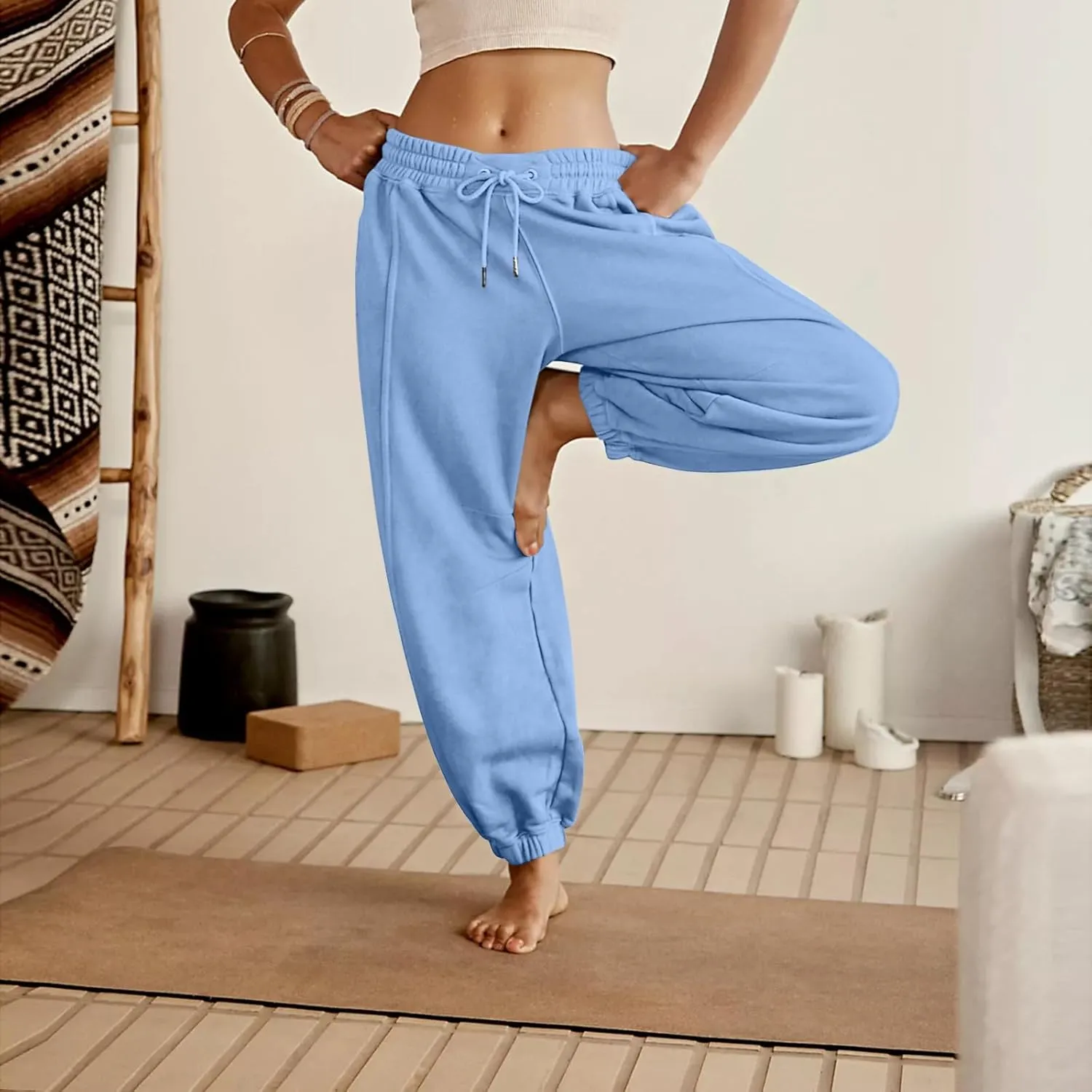 midelxp Womens Fleece High Waisted Sweatpants Baggy Comfy Stretch Workout Joggers Pants Casual Flowy Yoga Pants with Pockets