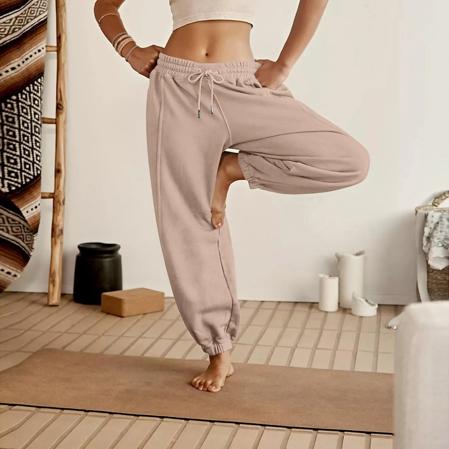 midelxp Womens Fleece High Waisted Sweatpants Baggy Comfy Stretch Workout Joggers Pants Casual Flowy Yoga Pants with Pockets