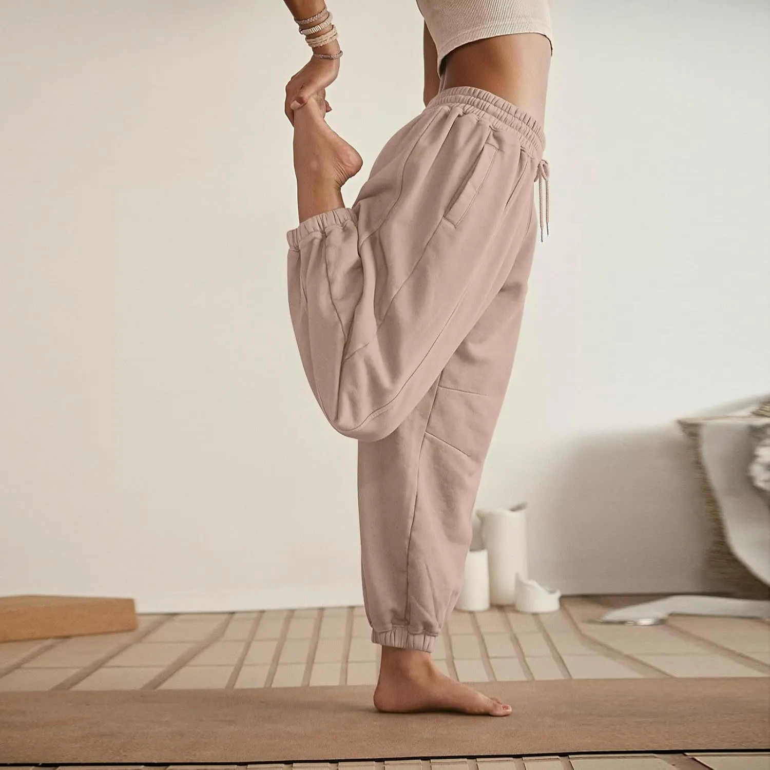 midelxp Womens Fleece High Waisted Sweatpants Baggy Comfy Stretch Workout Joggers Pants Casual Flowy Yoga Pants with Pockets