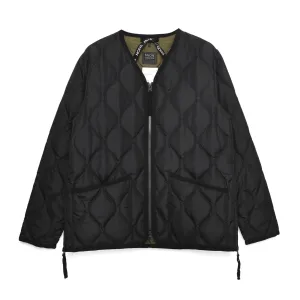 Military Zip V-Neck Down Jacket - Black