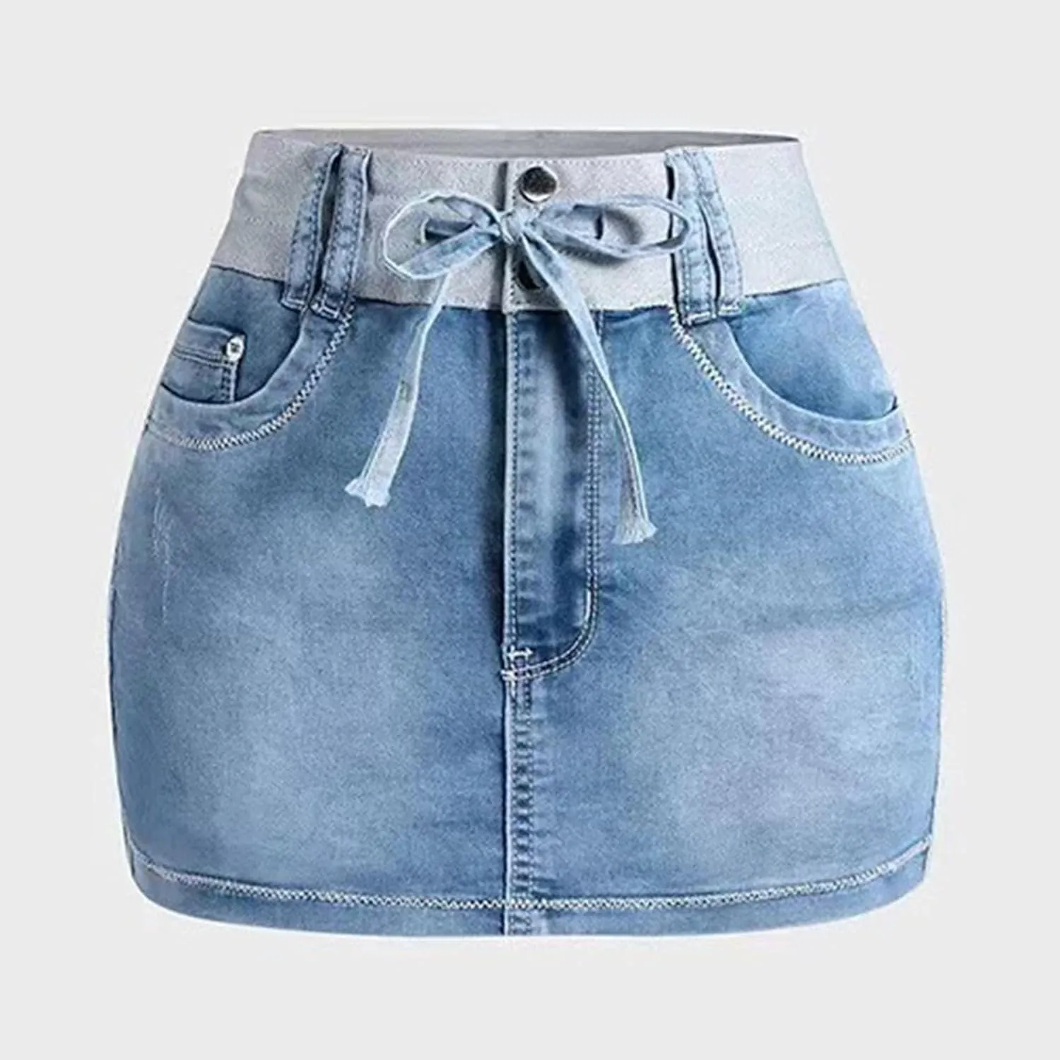 Mini Skirt for Women Denim Skorts for Woman Cargo Faux Wrap Jean Skort Skirts Stretchy High Waisted Womens Summer