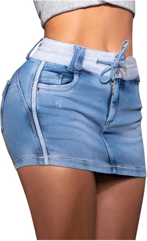 Mini Skirt for Women Denim Skorts for Woman Cargo Faux Wrap Jean Skort Skirts Stretchy High Waisted Womens Summer