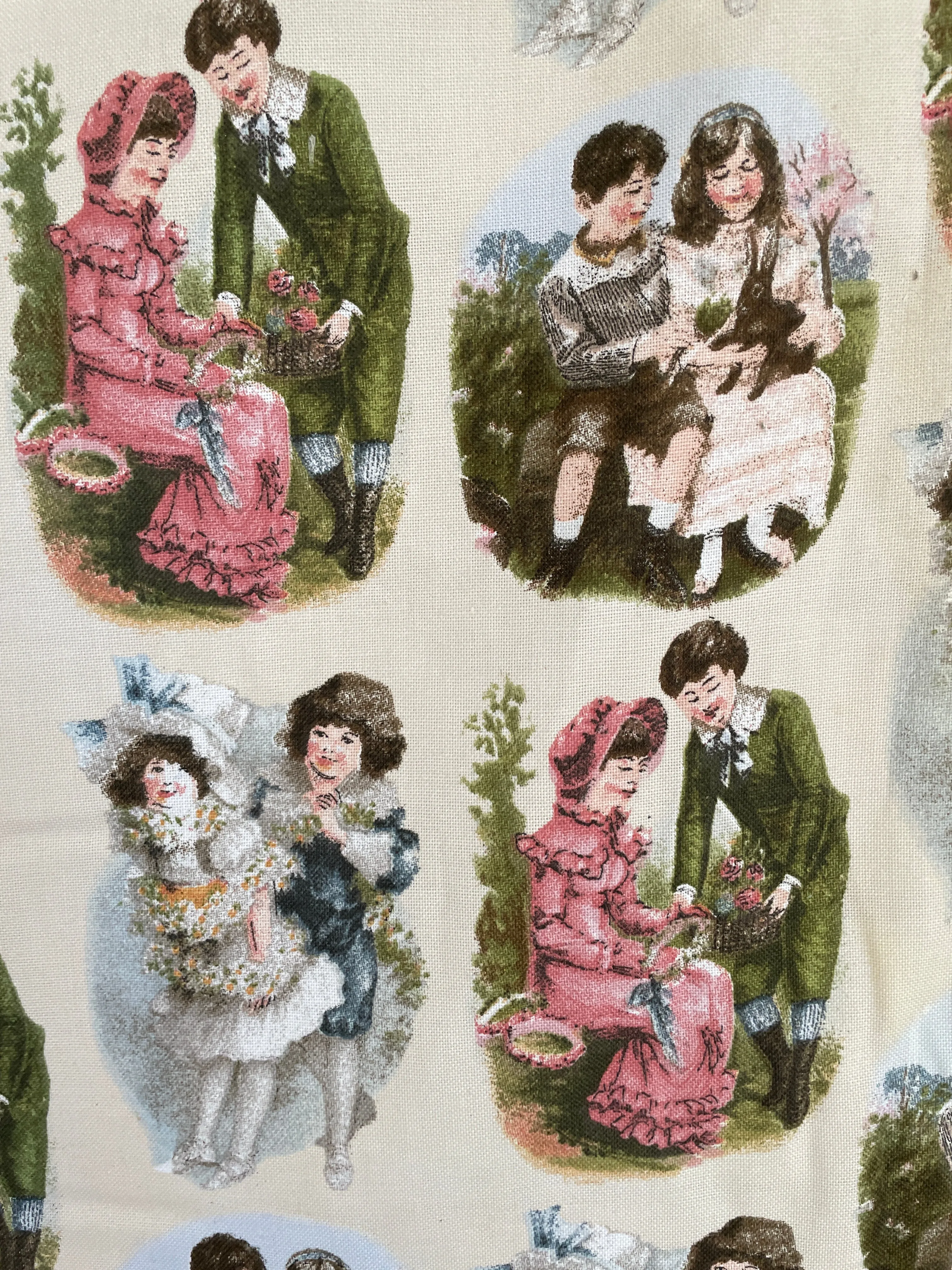 Modern Fabric Soft Drapery Cotton Blend w/ Old World Kiddies Print 'Hollyhock' 148cm Wide