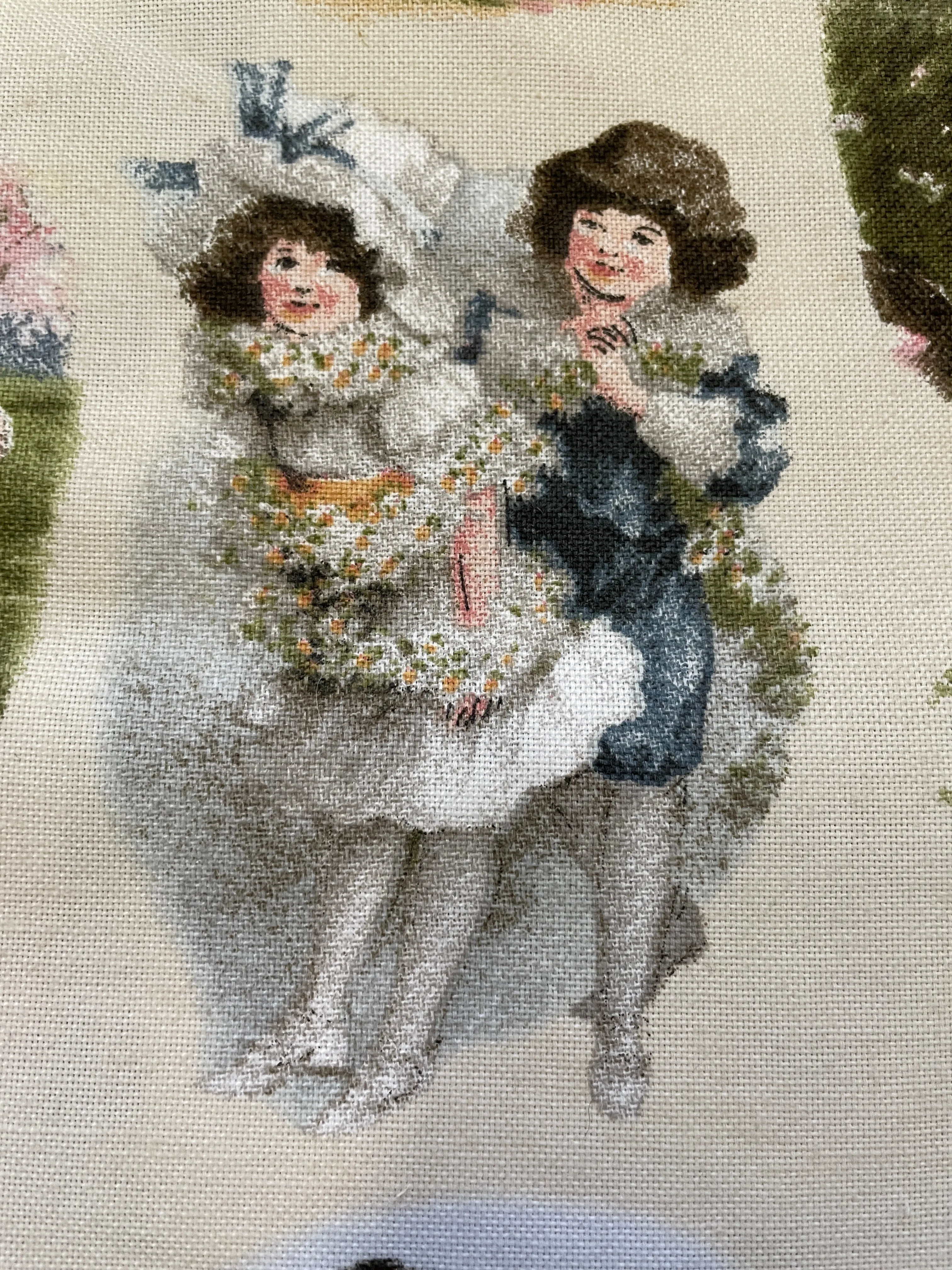 Modern Fabric Soft Drapery Cotton Blend w/ Old World Kiddies Print 'Hollyhock' 148cm Wide