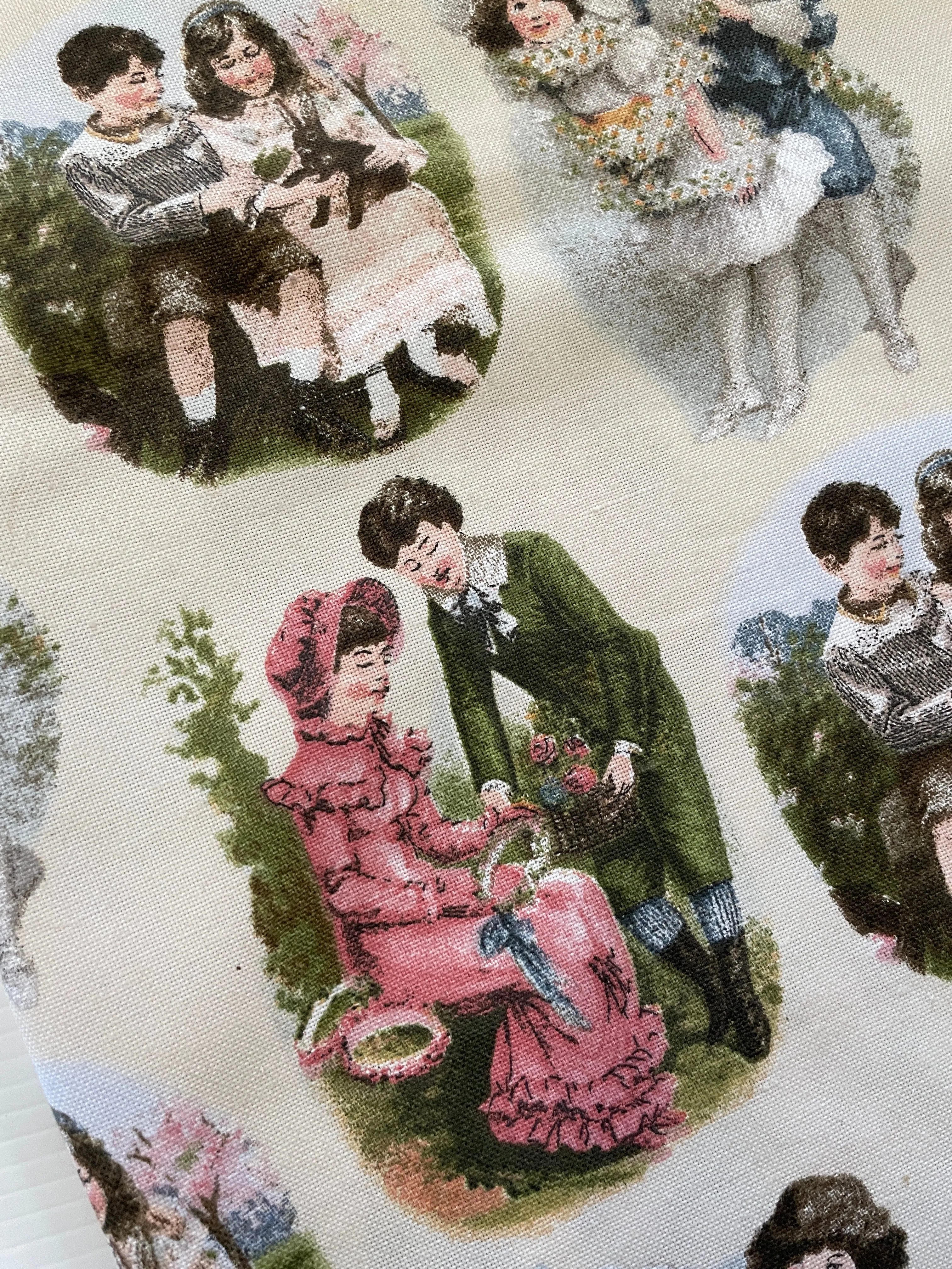 Modern Fabric Soft Drapery Cotton Blend w/ Old World Kiddies Print 'Hollyhock' 148cm Wide