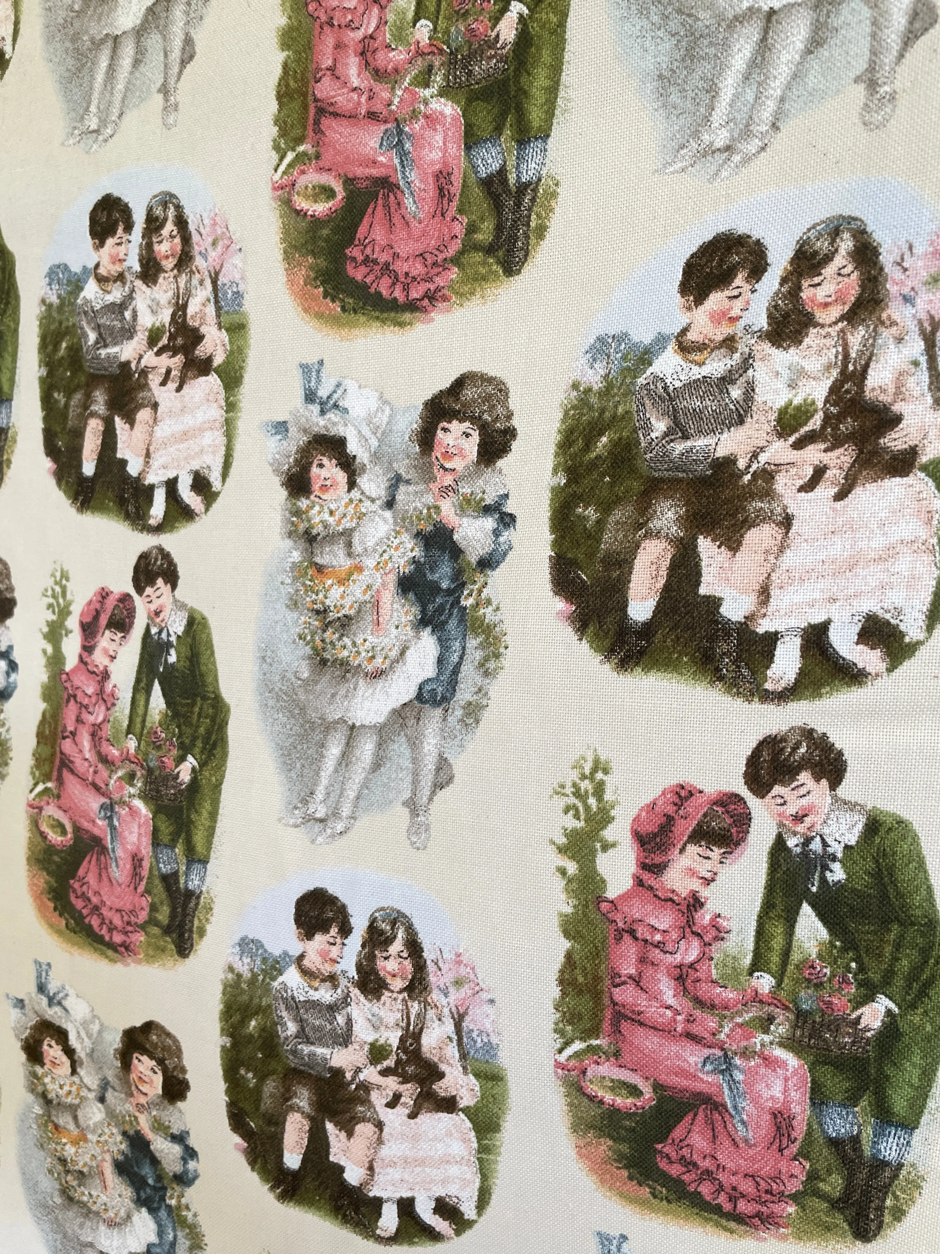 Modern Fabric Soft Drapery Cotton Blend w/ Old World Kiddies Print 'Hollyhock' 148cm Wide