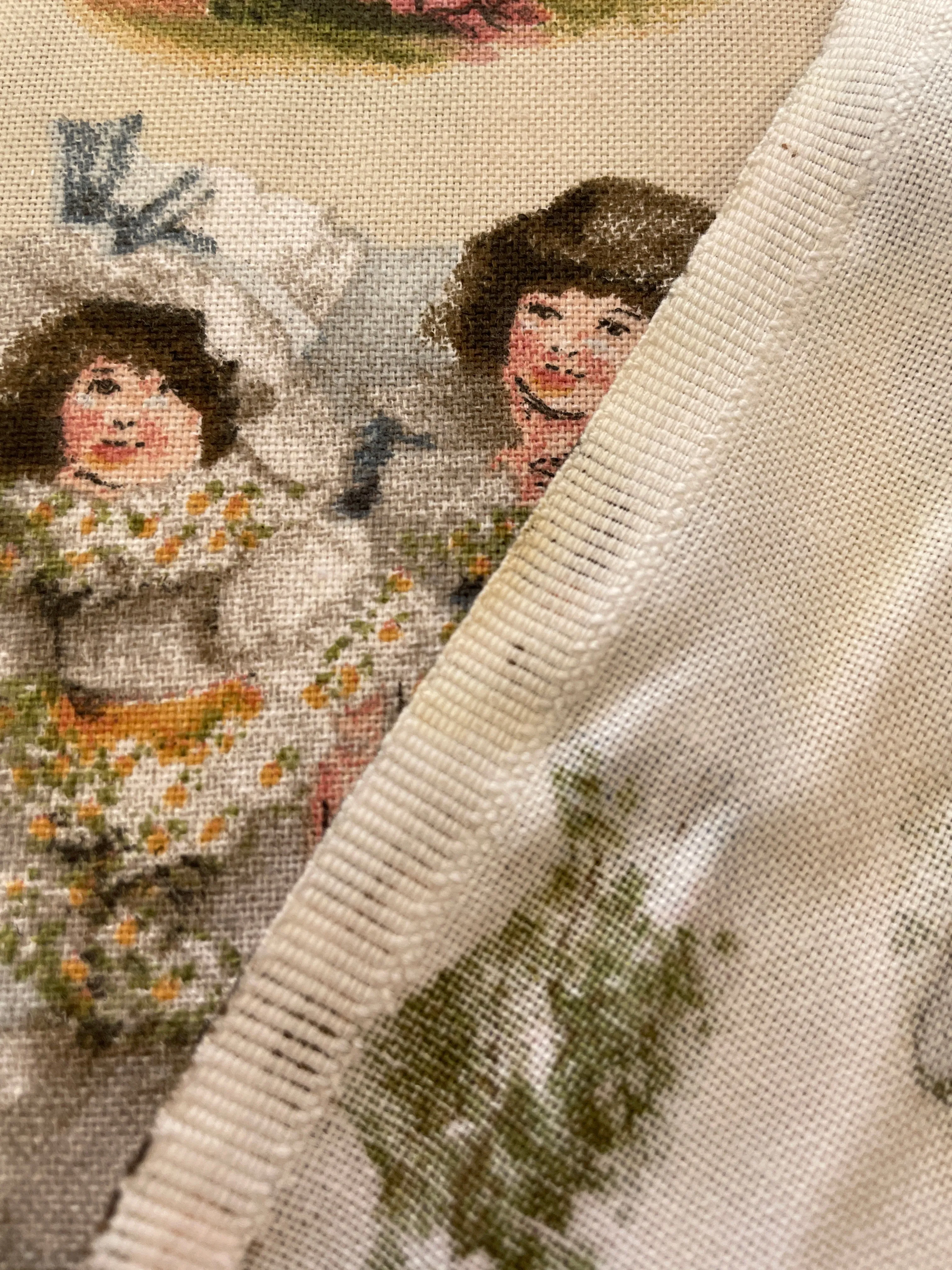 Modern Fabric Soft Drapery Cotton Blend w/ Old World Kiddies Print 'Hollyhock' 148cm Wide