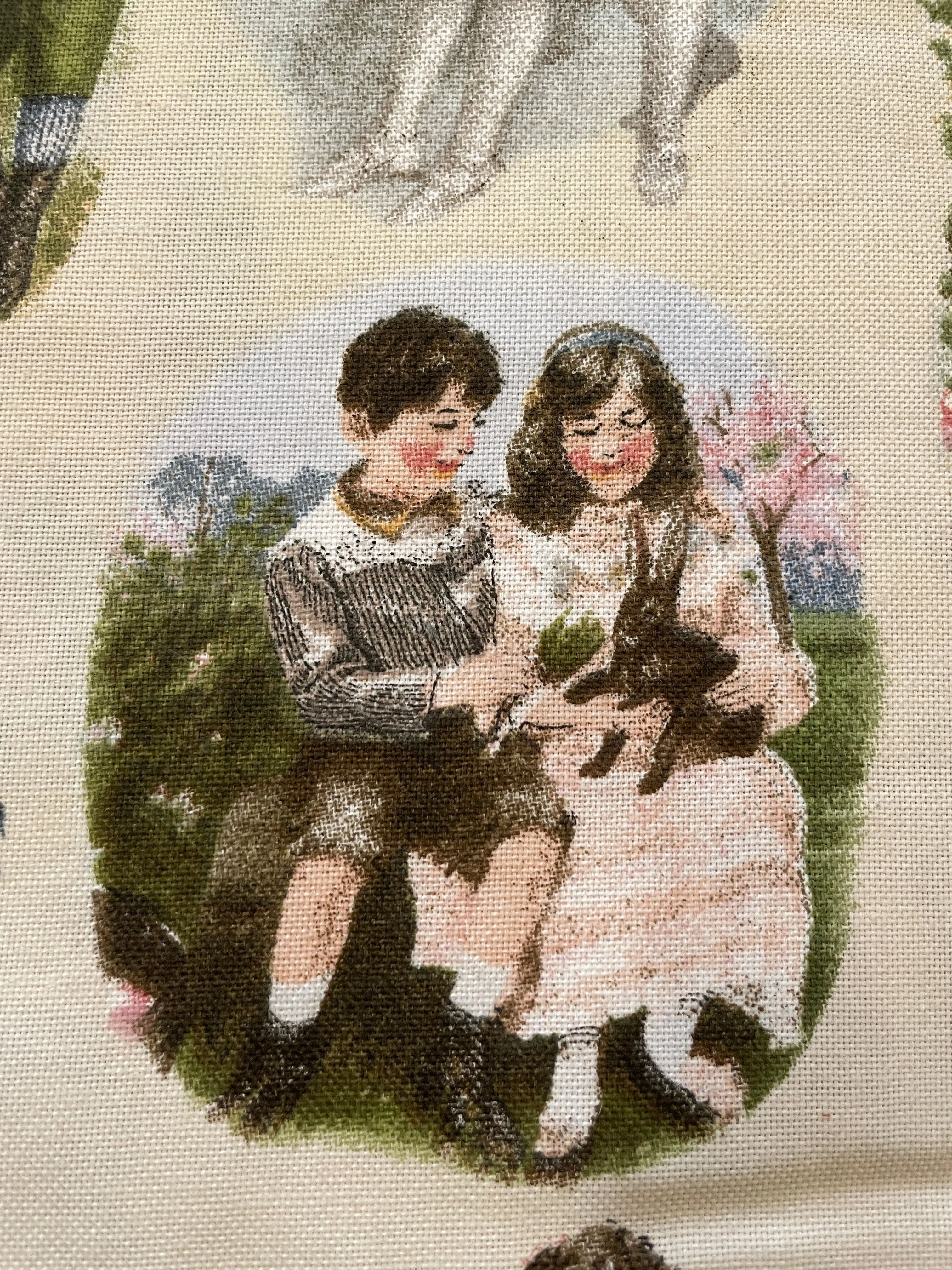 Modern Fabric Soft Drapery Cotton Blend w/ Old World Kiddies Print 'Hollyhock' 148cm Wide