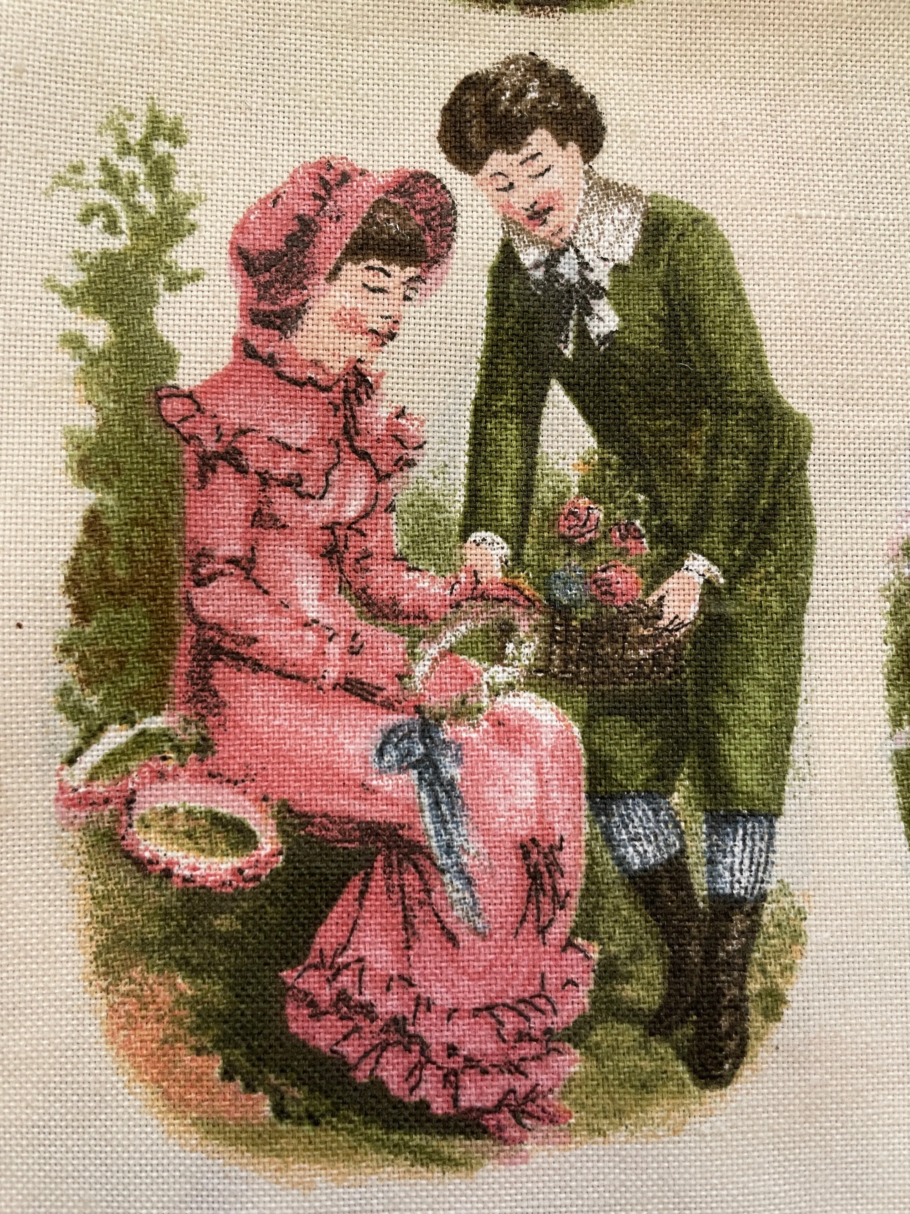 Modern Fabric Soft Drapery Cotton Blend w/ Old World Kiddies Print 'Hollyhock' 148cm Wide