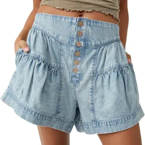 MOLERFO High Waisted Jean Shorts Women Ruffle Shorts Booty A Line Shorts Y2k Cute Skorts Bloomer Baggy Denim Shorts