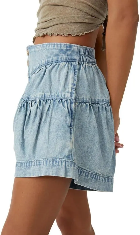 MOLERFO High Waisted Jean Shorts Women Ruffle Shorts Booty A Line Shorts Y2k Cute Skorts Bloomer Baggy Denim Shorts