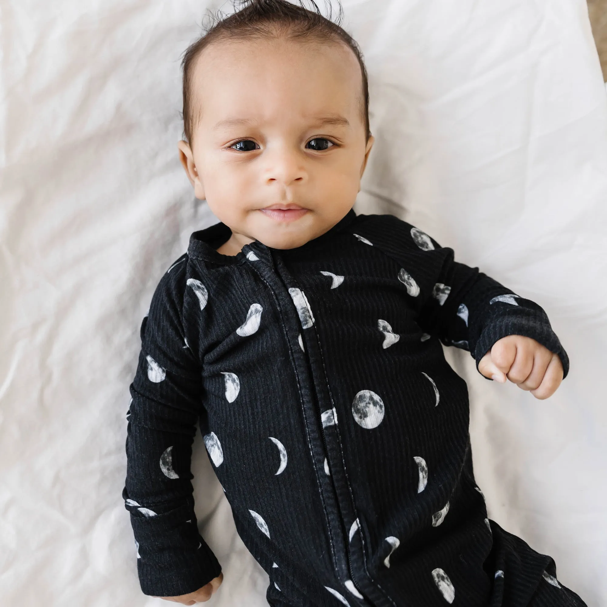 Moon Phases Small Ribbed Zip Romper