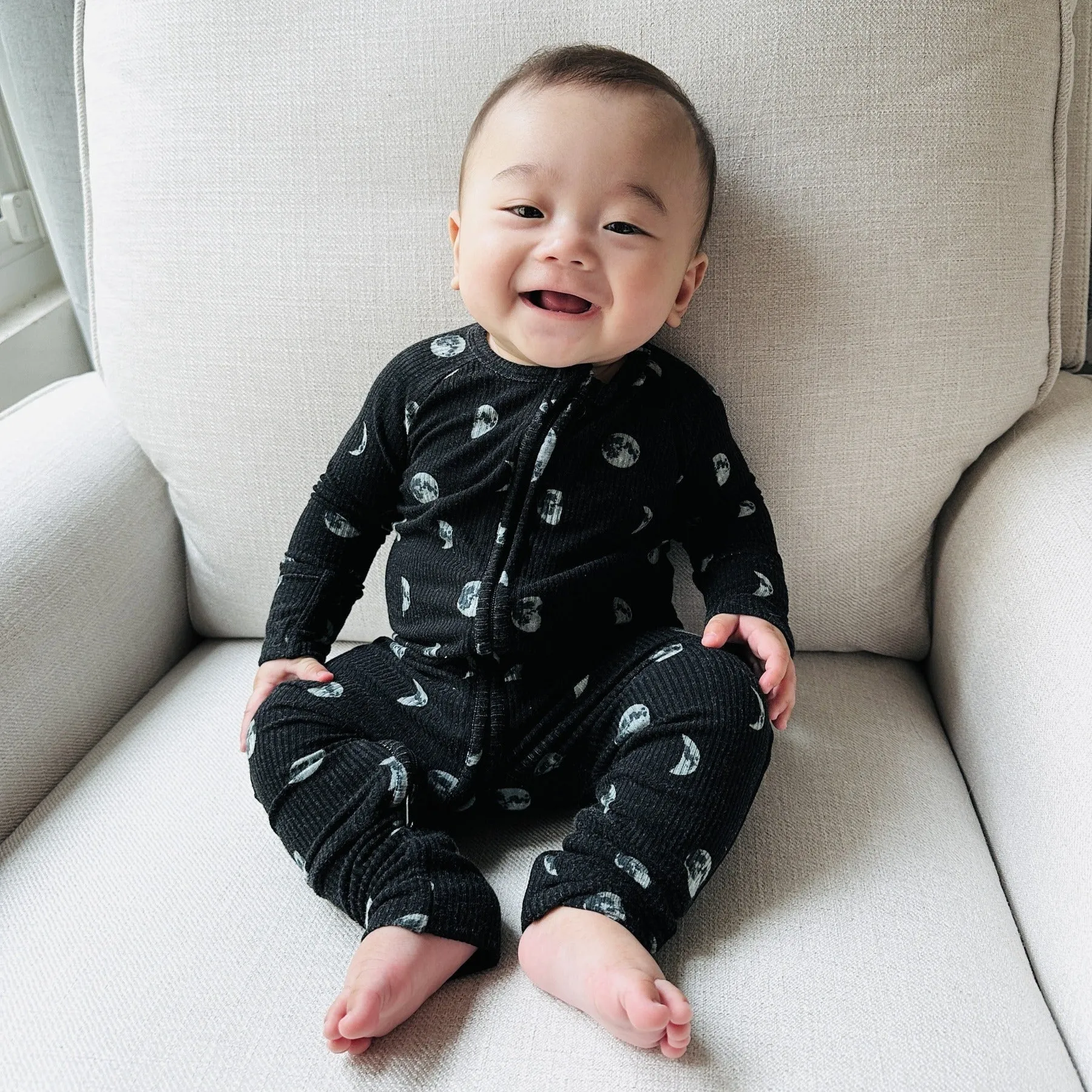 Moon Phases Small Ribbed Zip Romper