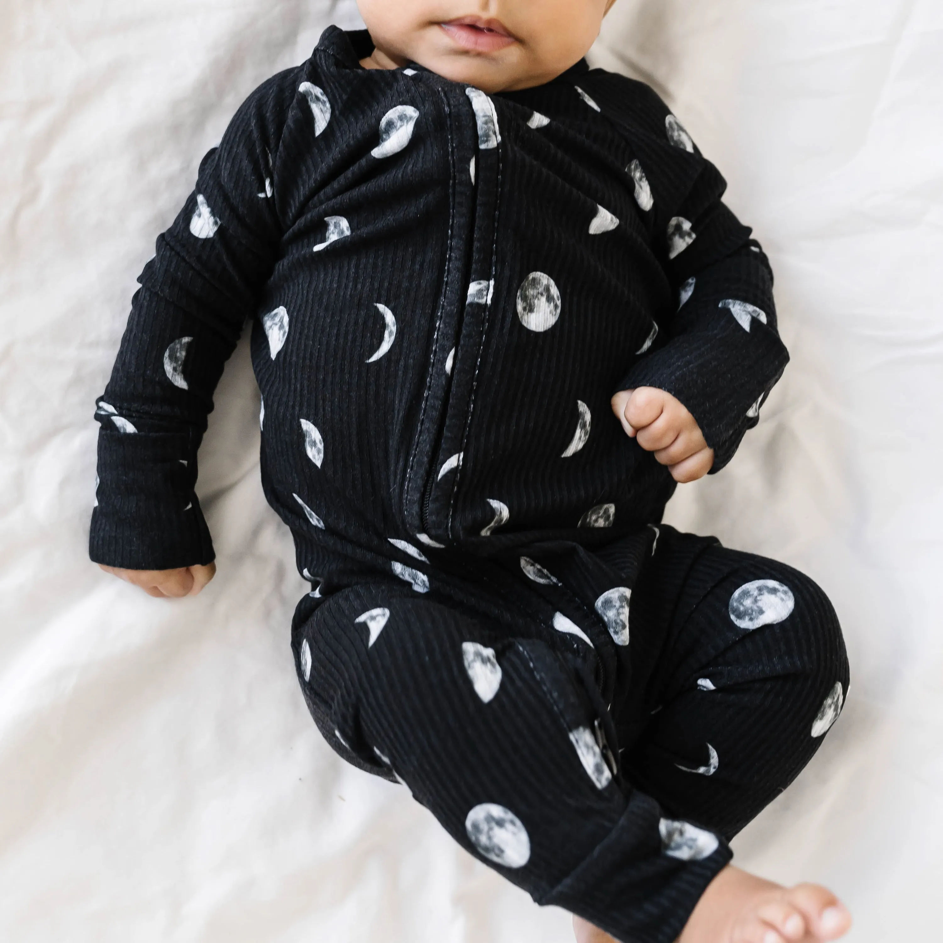 Moon Phases Small Ribbed Zip Romper