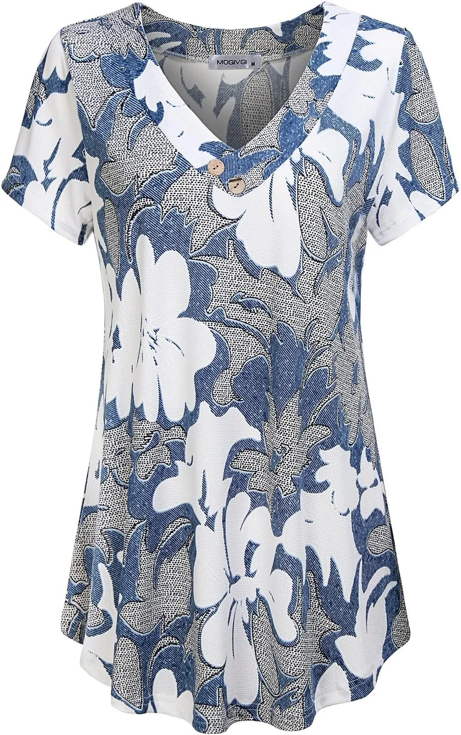 MOQIVGI Womens V Neck Short Sleeve Floral Print Blouse Tops Fashion Casual Tunic Shirts
