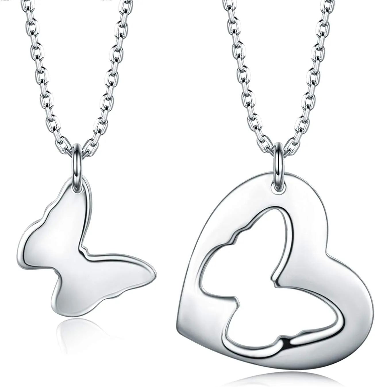 Mother Daughter Jewelry Sets for Two, Cutout Heart Necklaces, 2 Sterling Silver Necklaces