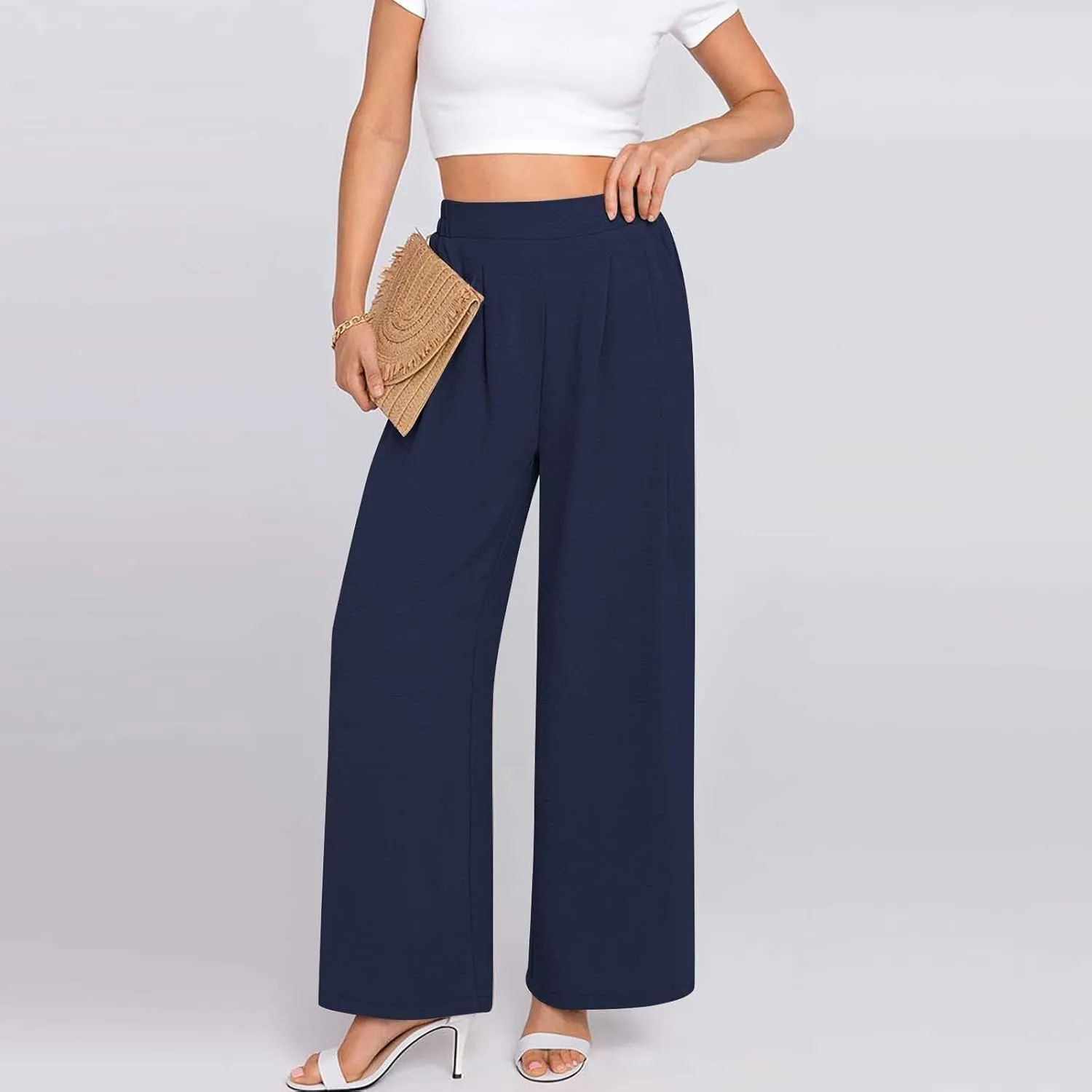 NaRHbrg Wide Leg Pants for Women High Waist Casual Long Palazzo Pants Work Business Casual Dress Pants Work Office Trousers