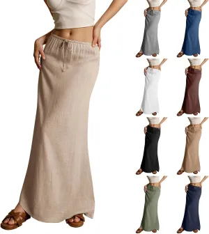 NBXNZWF Linen Skirts for Women 2025 Trendy Summer Low Rise A-Line Maxi Skirts Drawstring Waist Flowy Beach Cover Up Outfit