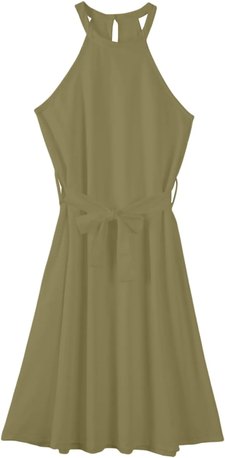 NBXNZWF Womens 2025 Summer Dresses Casual Sleeveless Floral Print Midi Dresses Loose Boho Beach Sundress with Adjustable Belt