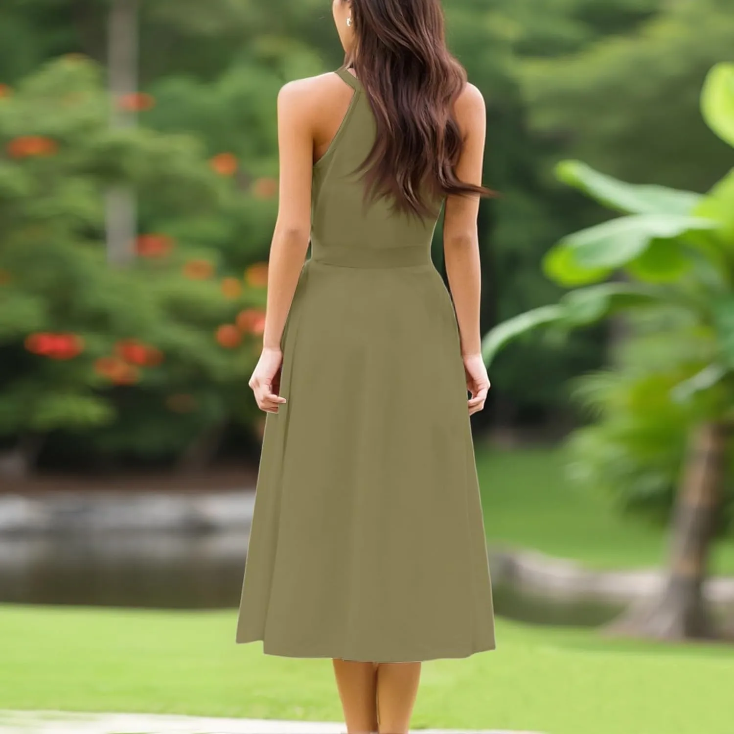 NBXNZWF Womens 2025 Summer Dresses Casual Sleeveless Floral Print Midi Dresses Loose Boho Beach Sundress with Adjustable Belt