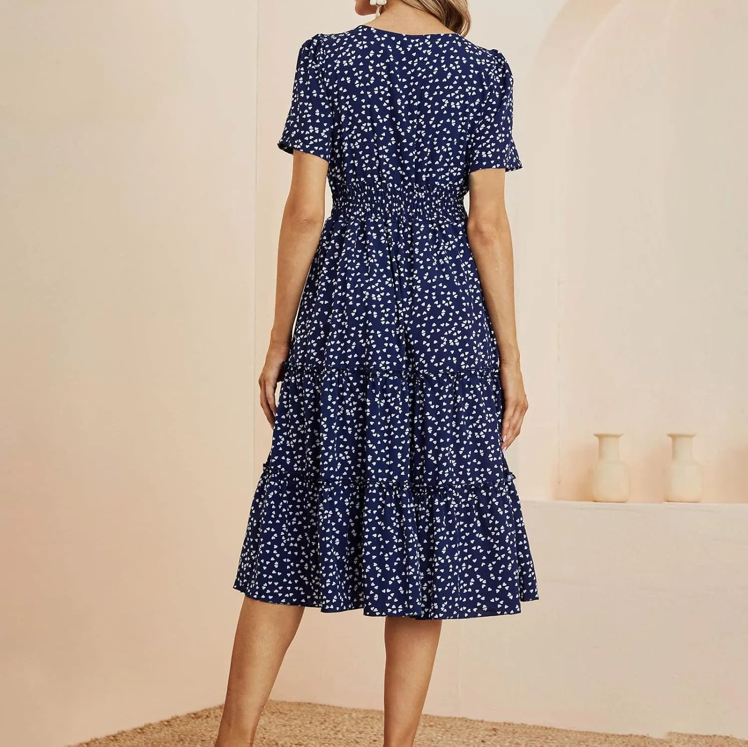 Ollysqiar Dresses Women's 2023 Floral Summer Dress Wrap V Neck Short Sleeve Belted Ruffle Hem A-Line Bohemian Dresses A02 1
