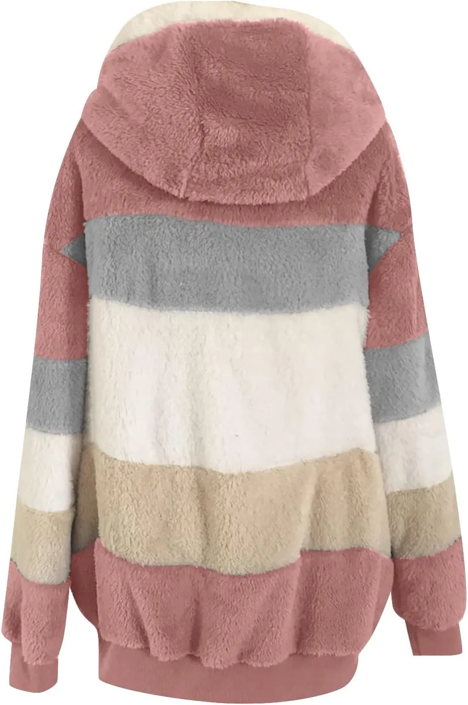 Oversized Fuzzy Fleece Jackets For Women Fashion 2023 Color Block Faux Fur Cardigan Coat Shaggy Warm Winter Outerwear