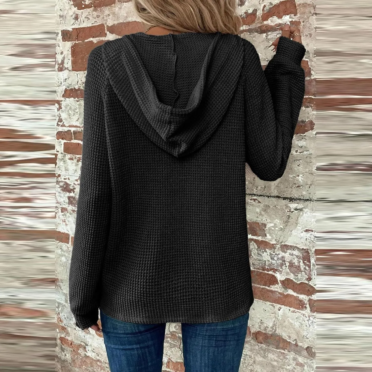 Oversized Hoodies for Women Trendy Waffle Knit V Neck Sweatshirt Cute Y2k Hoodie Long Sleeve Pullover Tops