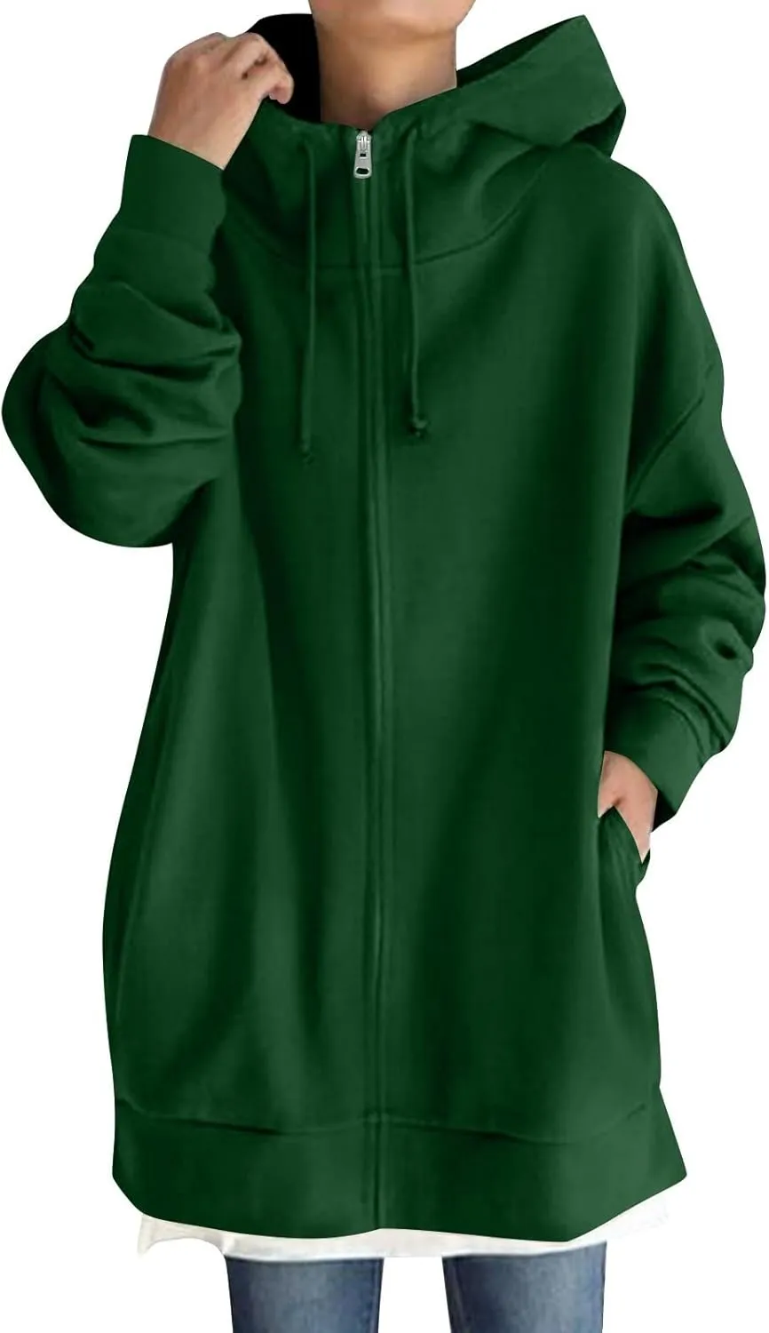 Oversized Zip Up Hoodies for Women Plus Size Long Sleeve Hooded Sweatshirt Casual Fall Long Fleece Jacket with Pockets