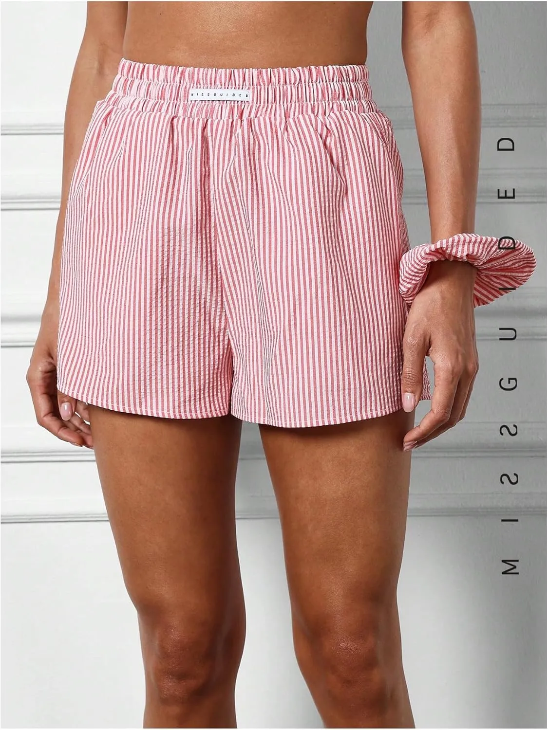 OYOANGLE Women's Striped Boxer Shorts Straight Leg Summer Shorts Loose Casual Lounge Shorts