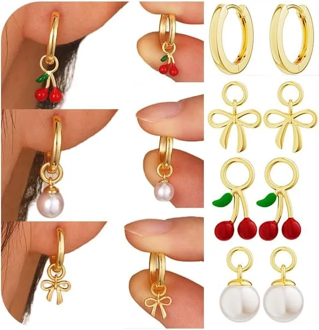 Pearl Earrings for Women - Dainty Gold Earrings Trendy 14K Gold Plated Freshwater Pearl Dangle Hoop Stud Earrings for Women Wedding Jewelry Gift for Women