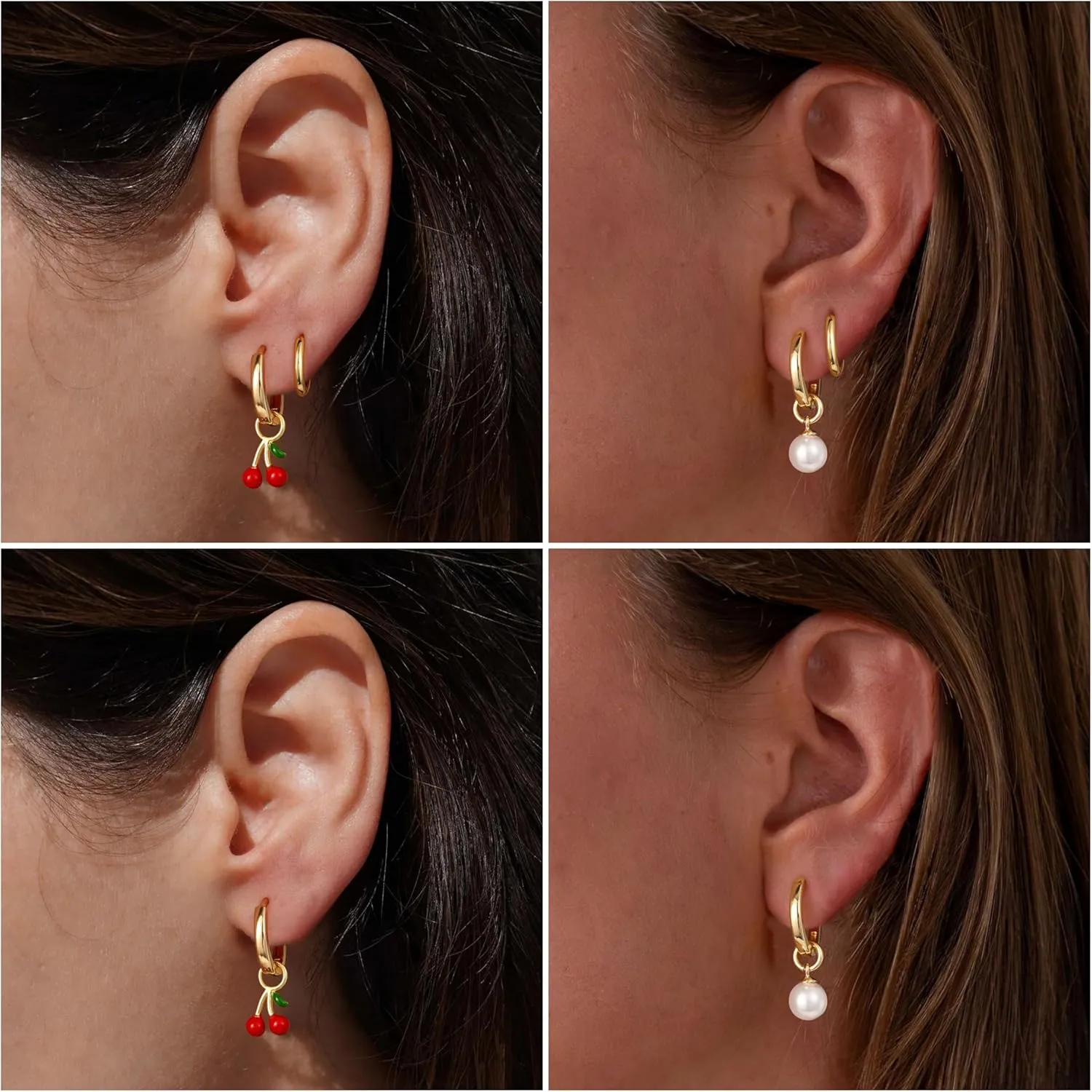 Pearl Earrings for Women - Dainty Gold Earrings Trendy 14K Gold Plated Freshwater Pearl Dangle Hoop Stud Earrings for Women Wedding Jewelry Gift for Women