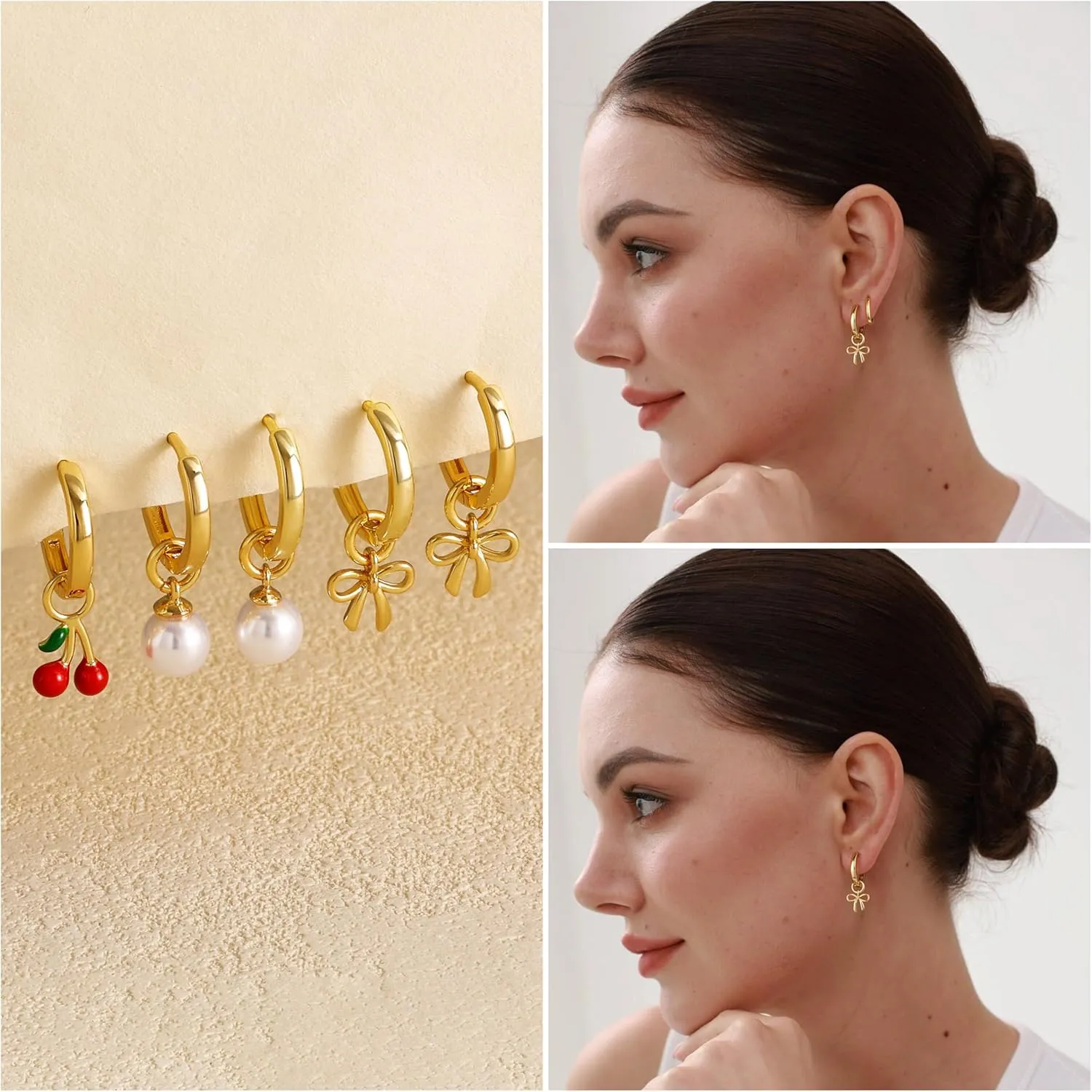 Pearl Earrings for Women - Dainty Gold Earrings Trendy 14K Gold Plated Freshwater Pearl Dangle Hoop Stud Earrings for Women Wedding Jewelry Gift for Women