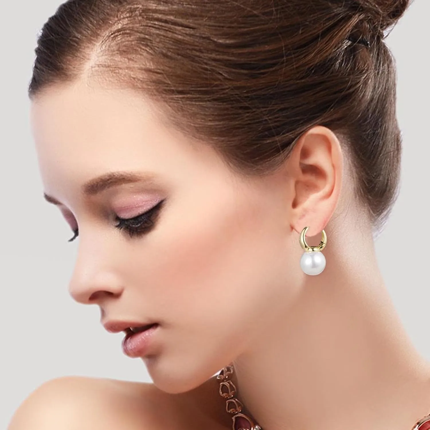 Pearl Earrings for Women Round Pearls Dangle Hoops Earrings Wedding Jewelry Gift