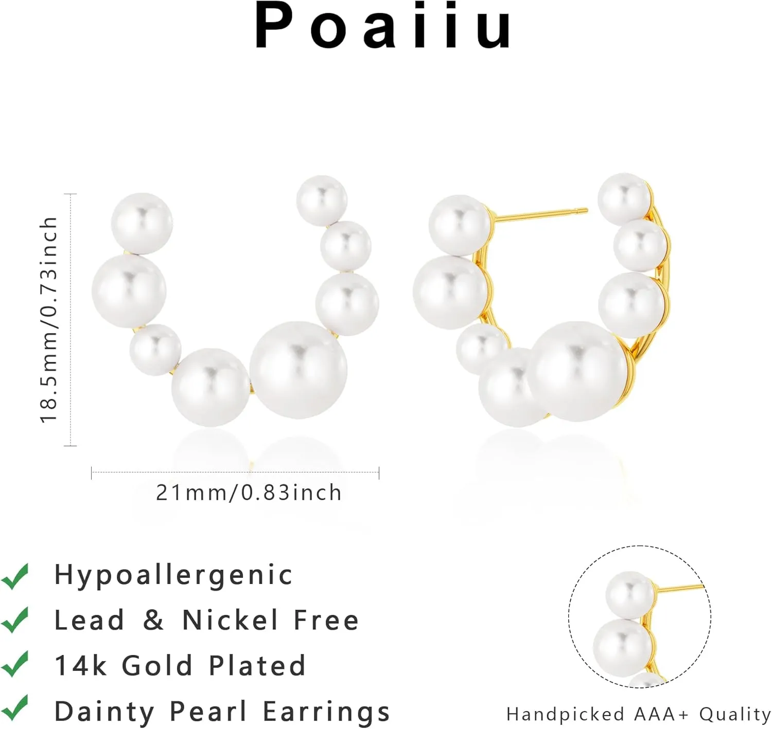 Pearl Earrings, Pearl Hoop Earrings for Women Trendy Gold Earrings 14K Gold Plated Pearl Huggie Drop Dangle Hoops Earrings Hypoallergenic Lightweight Dainty Earrings Jewelry for Women