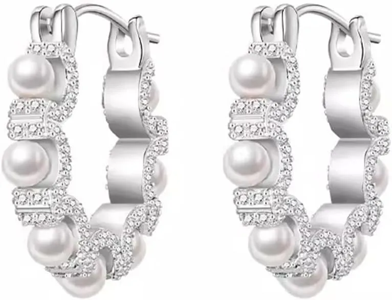 Pearl Hoop Earrings for Women 14k Gold Plated Small Hoop Earrings Hypoallergenic Pearl Huggie Earrings Trendy Jewelry for Women