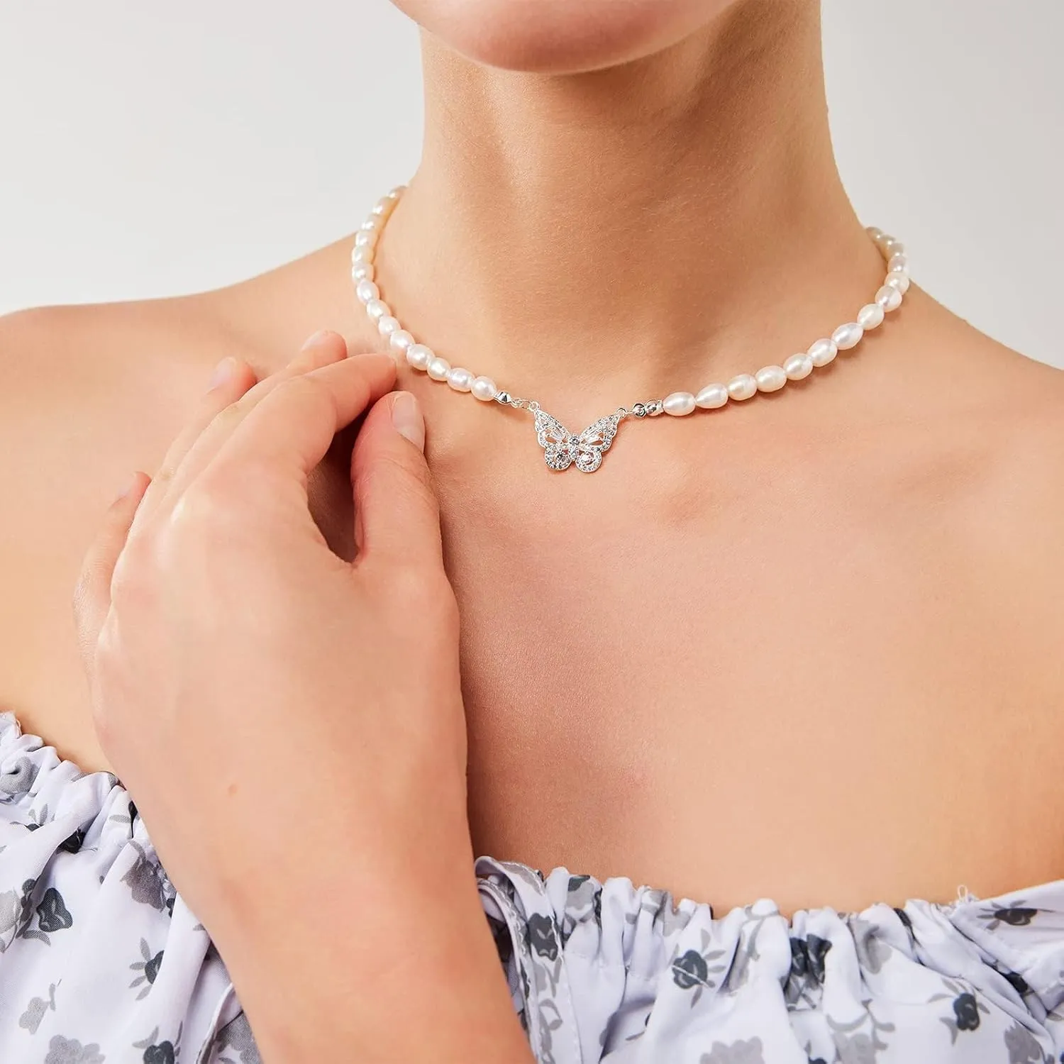 Pearl Necklaces for Women-Real Pearls - Pearl Necklace with Pendant- Dainty 14K Gold/Silver Plated White Pearl Choker & Handmade 6MM Freshwater Pearl Necklace-Elegant Wedding Jewelry Gift
