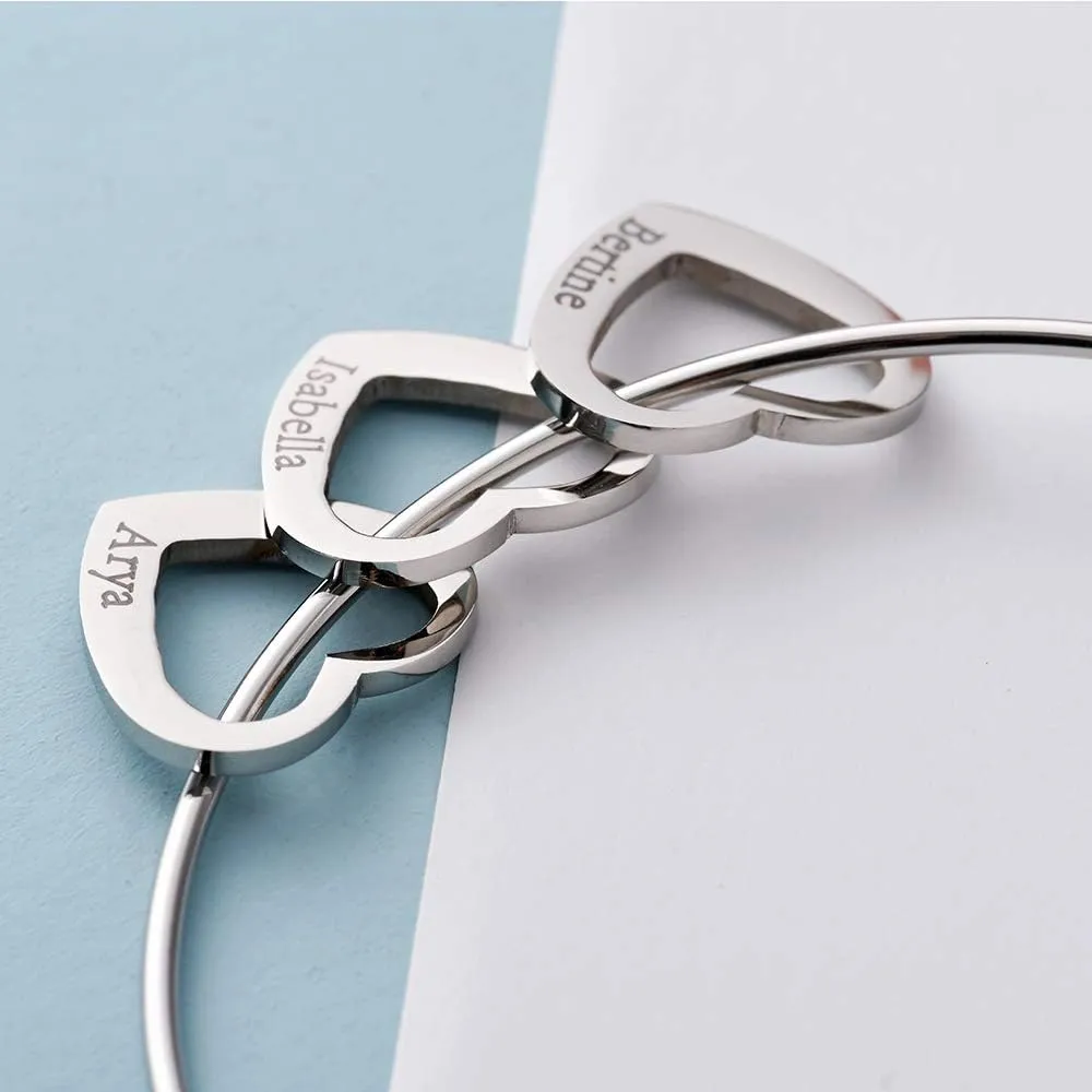 Personalized Bracelet Bangle with Heart Pendants Custom Names Made Multiple Pendant Jewelry Wife Women