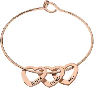Personalized Bracelet Bangle with Heart Pendants Custom Names Made Multiple Pendant Jewelry Wife Women