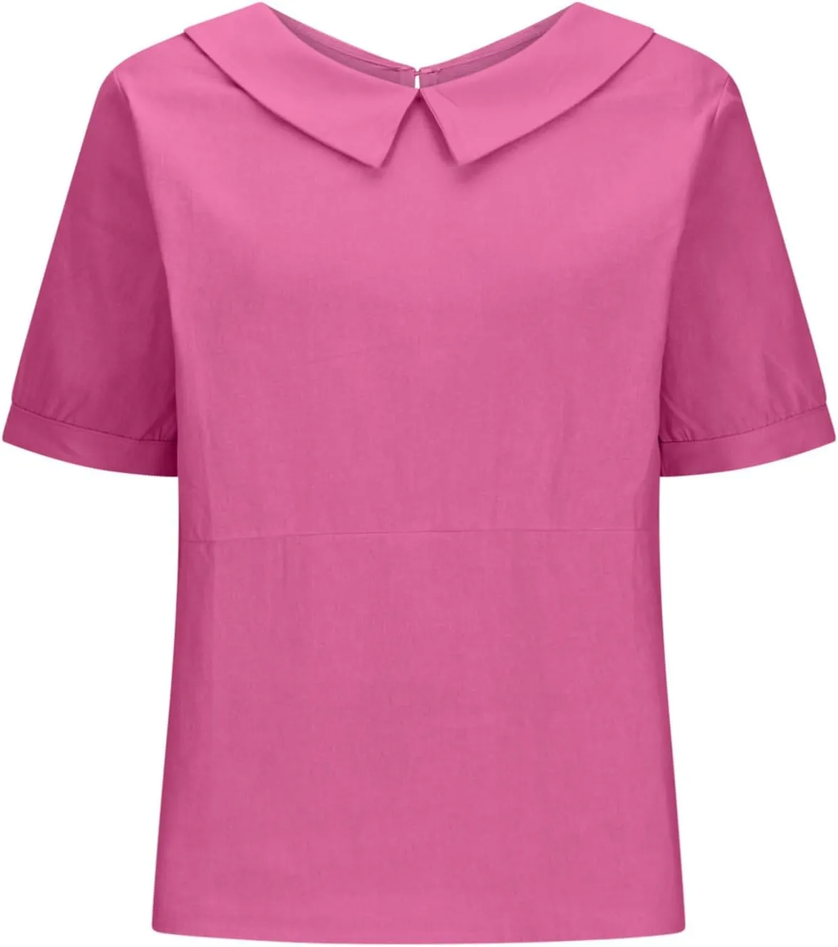 Peter Pan Collar Shirts for Women Short Sleeve Cotton Linen Blouse Summer Casual Plain Tunic Tops Teen Girls T Shirts