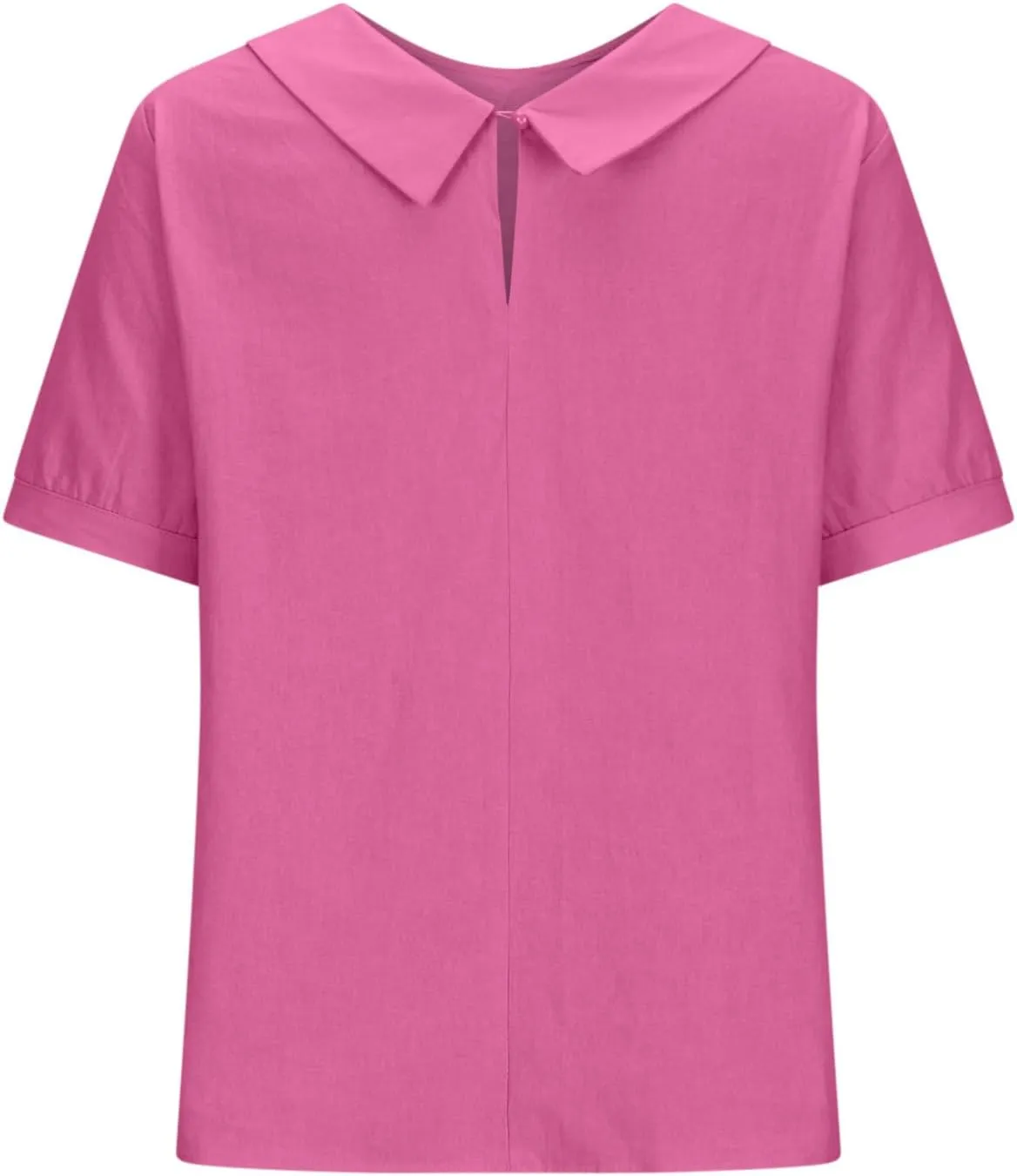 Peter Pan Collar Shirts for Women Short Sleeve Cotton Linen Blouse Summer Casual Plain Tunic Tops Teen Girls T Shirts