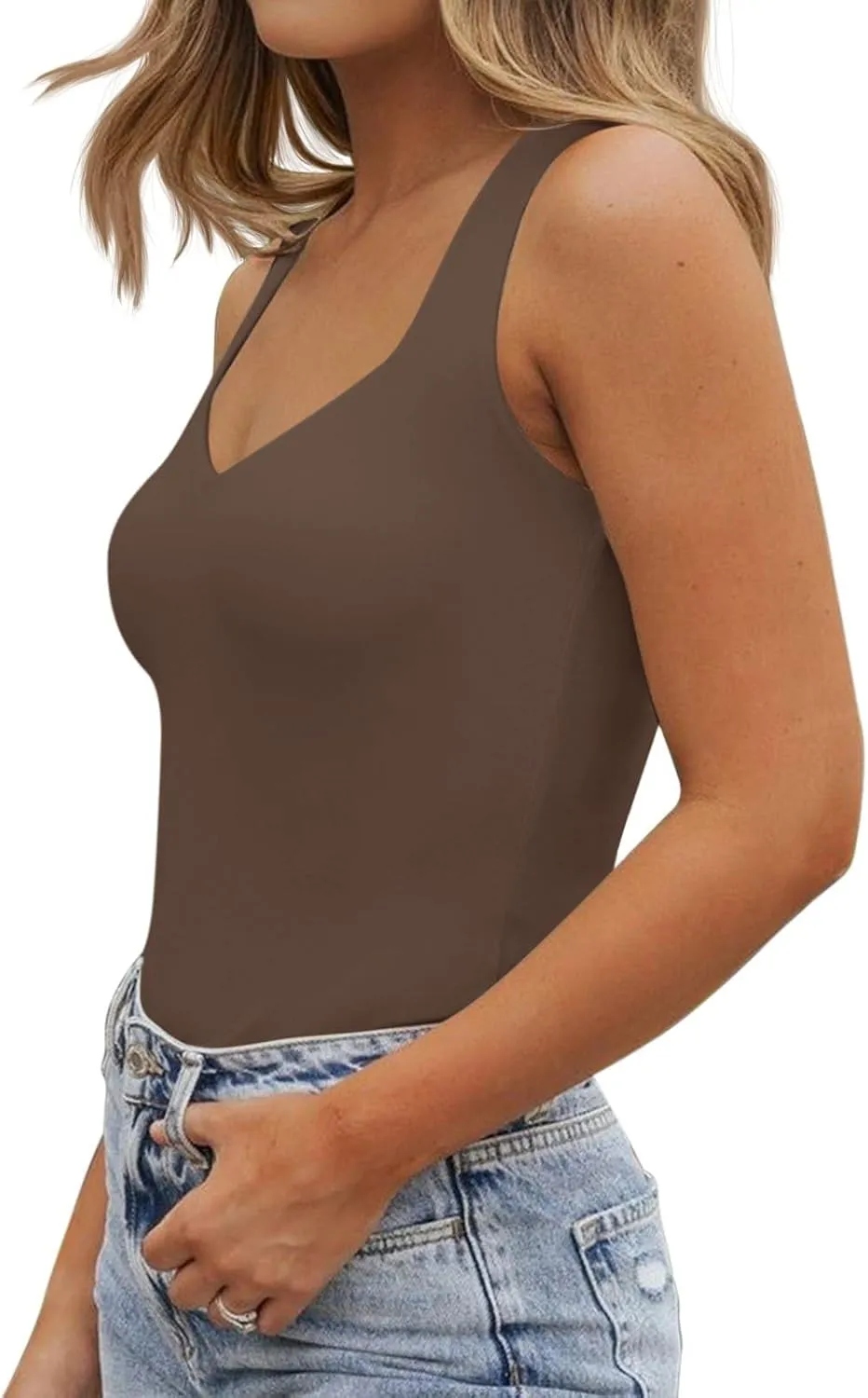 PINKMSTYLE Women's Basic Double Lined V Neck Tank Tops Sleeveless Shirts Slimming Summer Tops