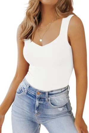 PINKMSTYLE Women's Basic Double Lined V Neck Tank Tops Sleeveless Shirts Slimming Summer Tops