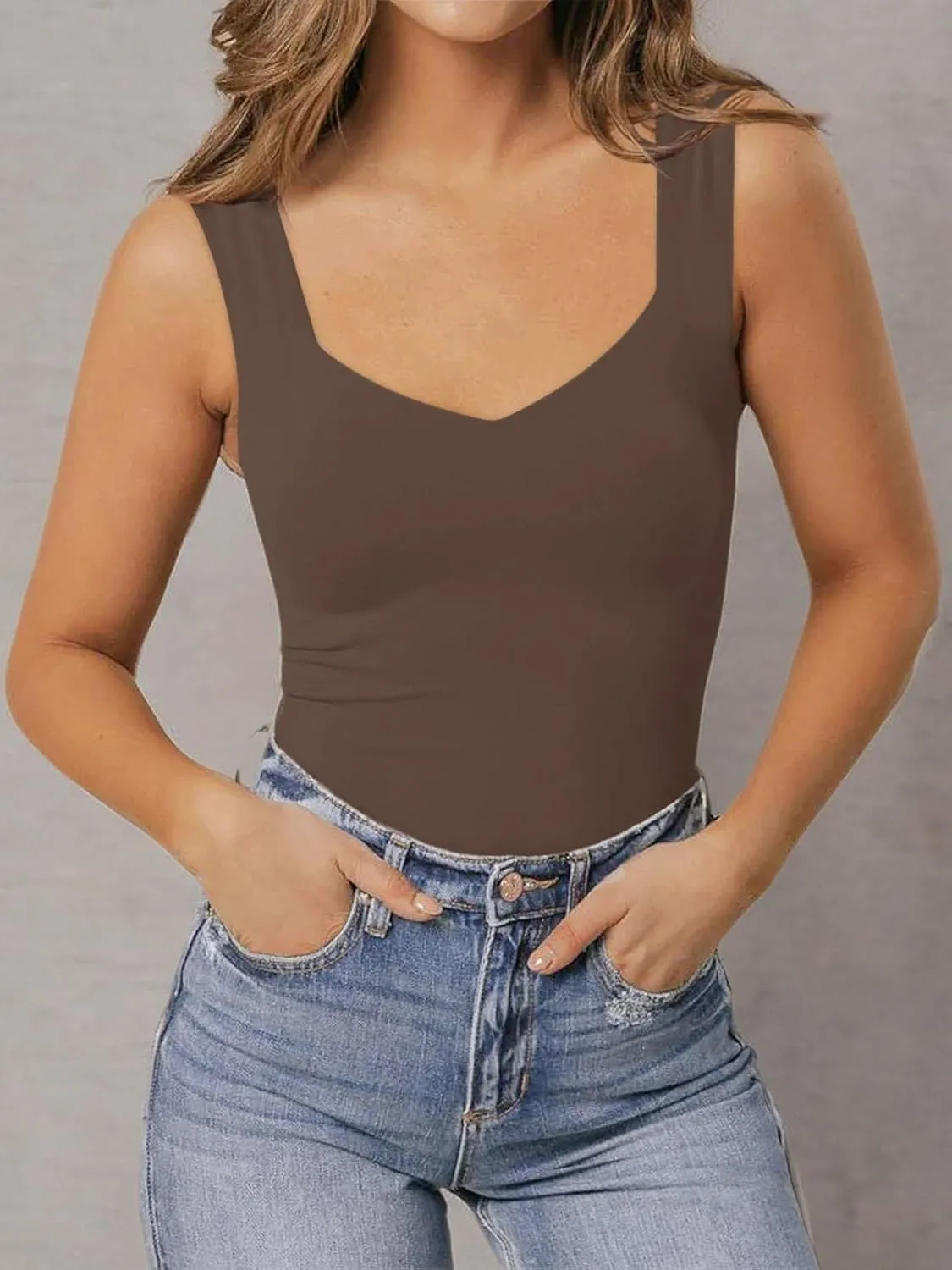 PINKMSTYLE Women's Basic Double Lined V Neck Tank Tops Sleeveless Shirts Slimming Summer Tops