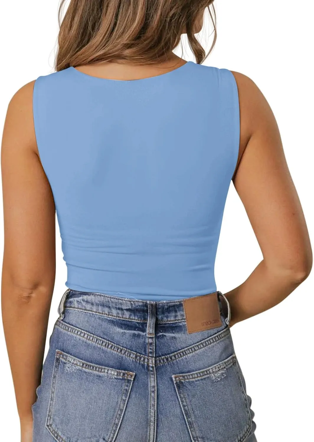 PINKMSTYLE Women's Basic Double Lined V Neck Tank Tops Sleeveless Shirts Slimming Summer Tops