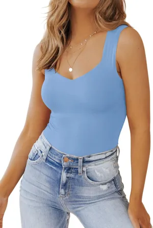 PINKMSTYLE Women's Basic Double Lined V Neck Tank Tops Sleeveless Shirts Slimming Summer Tops