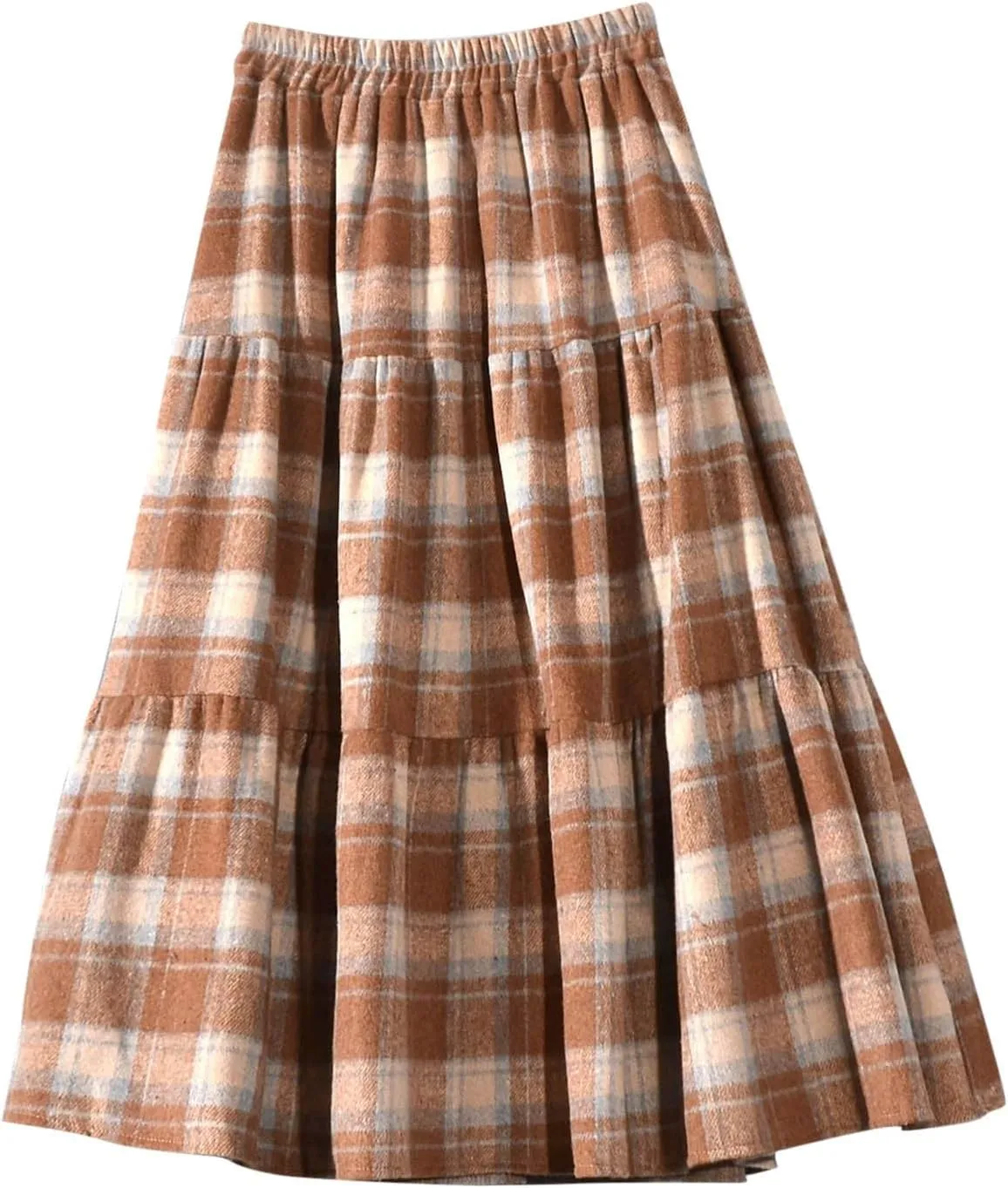 Plaid Skirt for Womens Elastic High Waisted A-Line Pleated Long Skirts 2025 Fashion Loose Vintage Knee Length Skirts