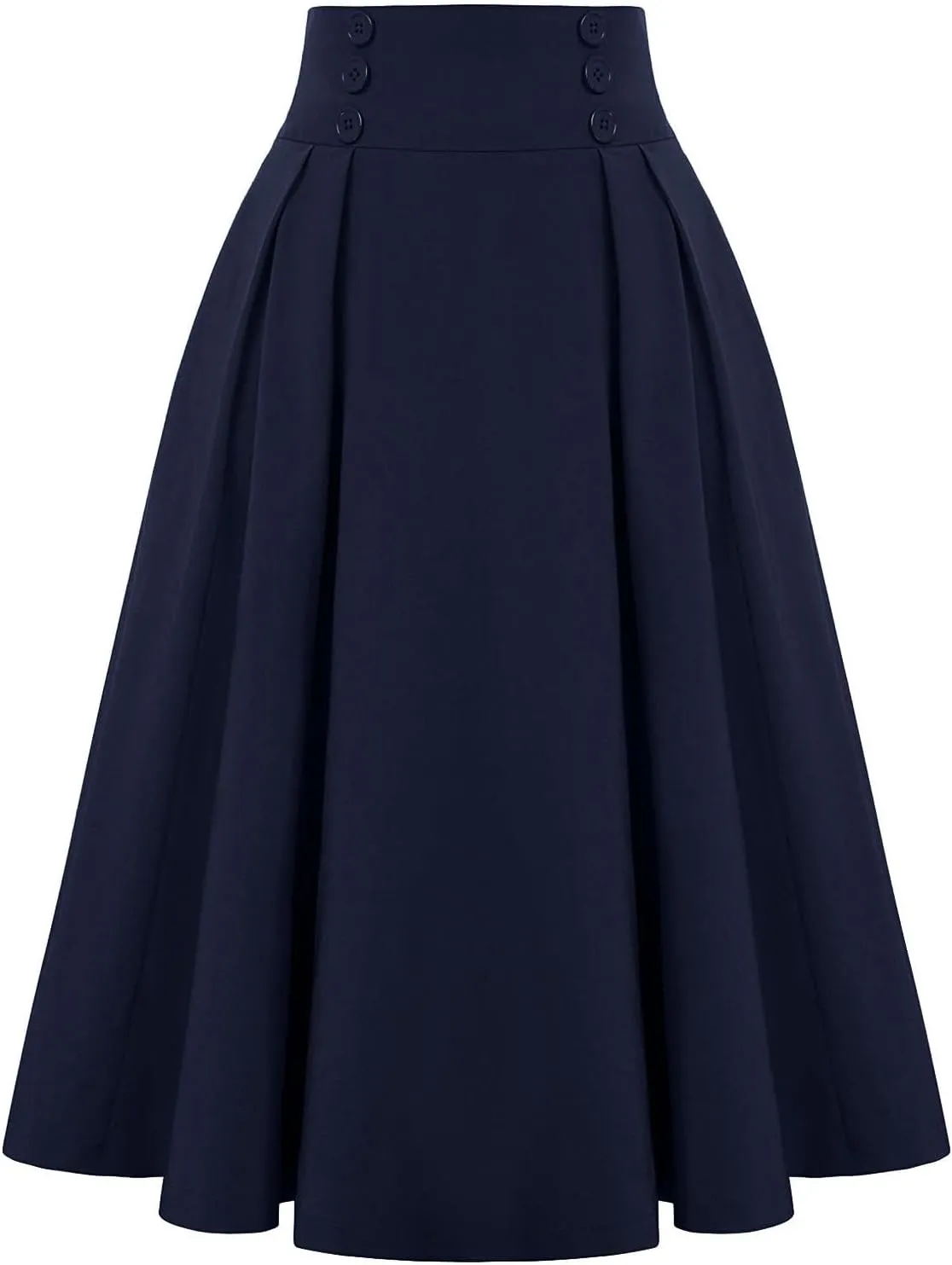 Pleated Midi Skirts for Women High Waisted A-Line Pleated Skirts Elastic Knee Length Casual Flowy Swing Flared Skirt